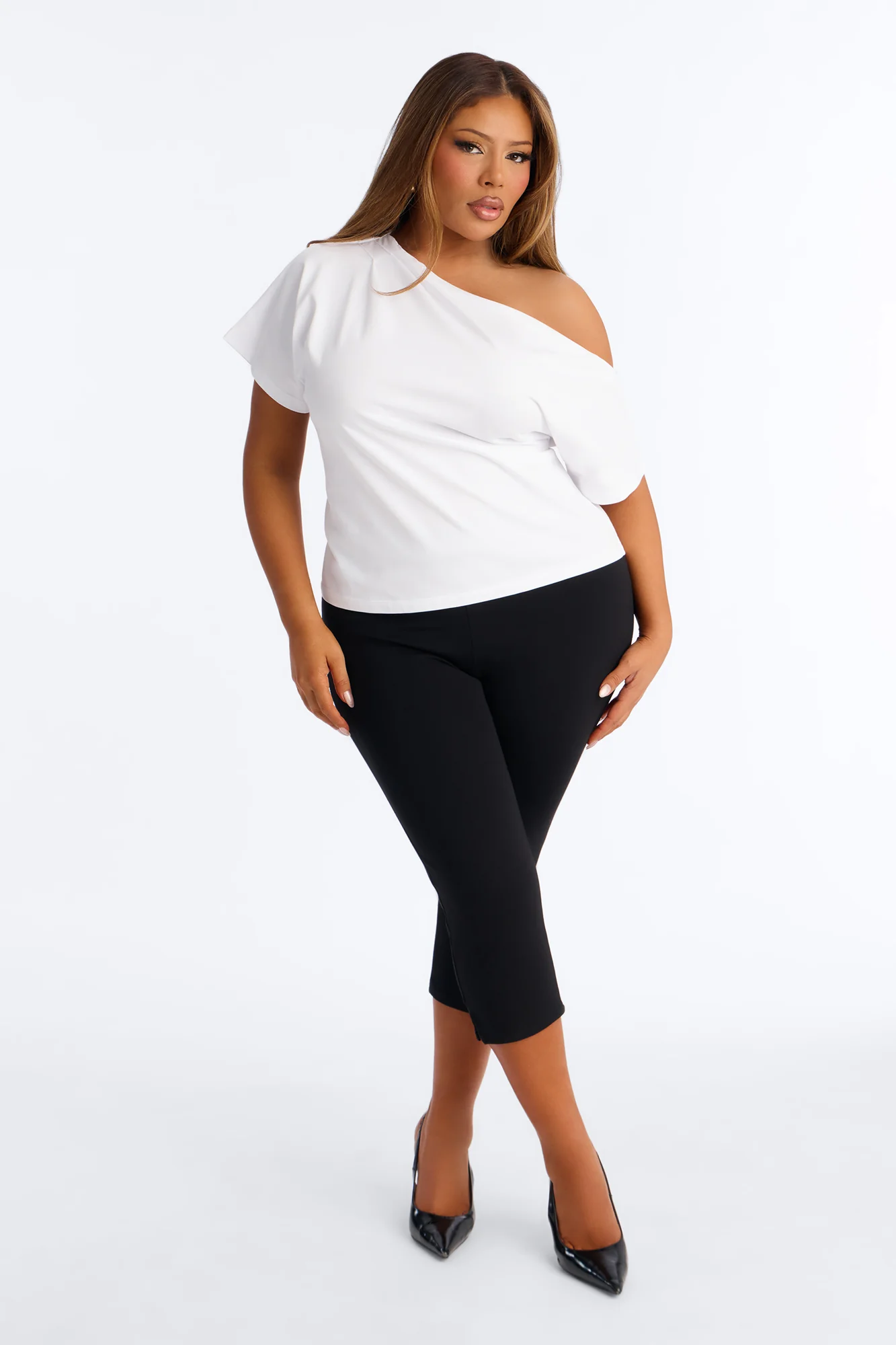 City Lounge Off Shoulder Short Sleeve T-Shirt - White - Image 6