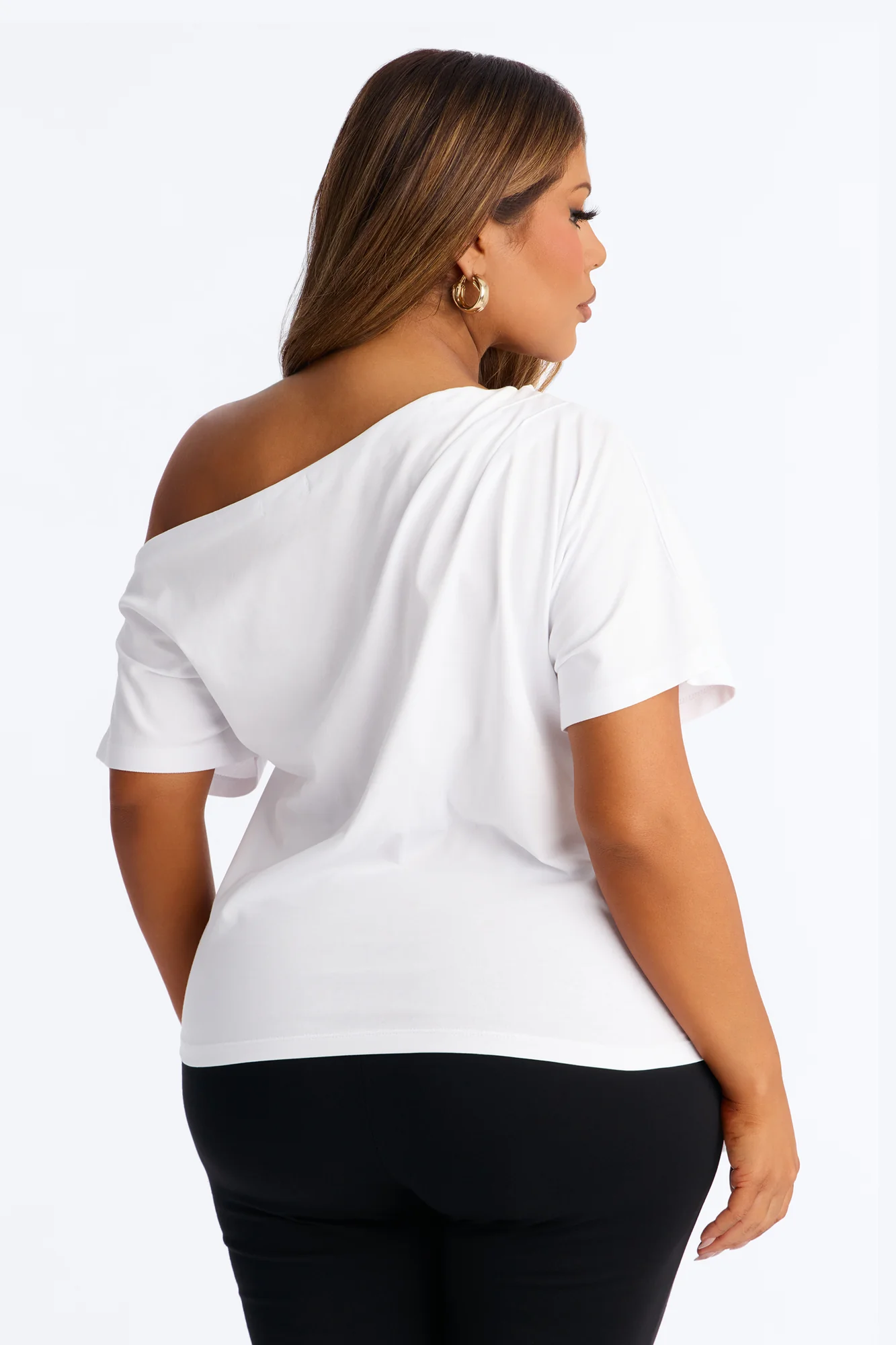 City Lounge Off Shoulder Short Sleeve T-Shirt - White - Image 7