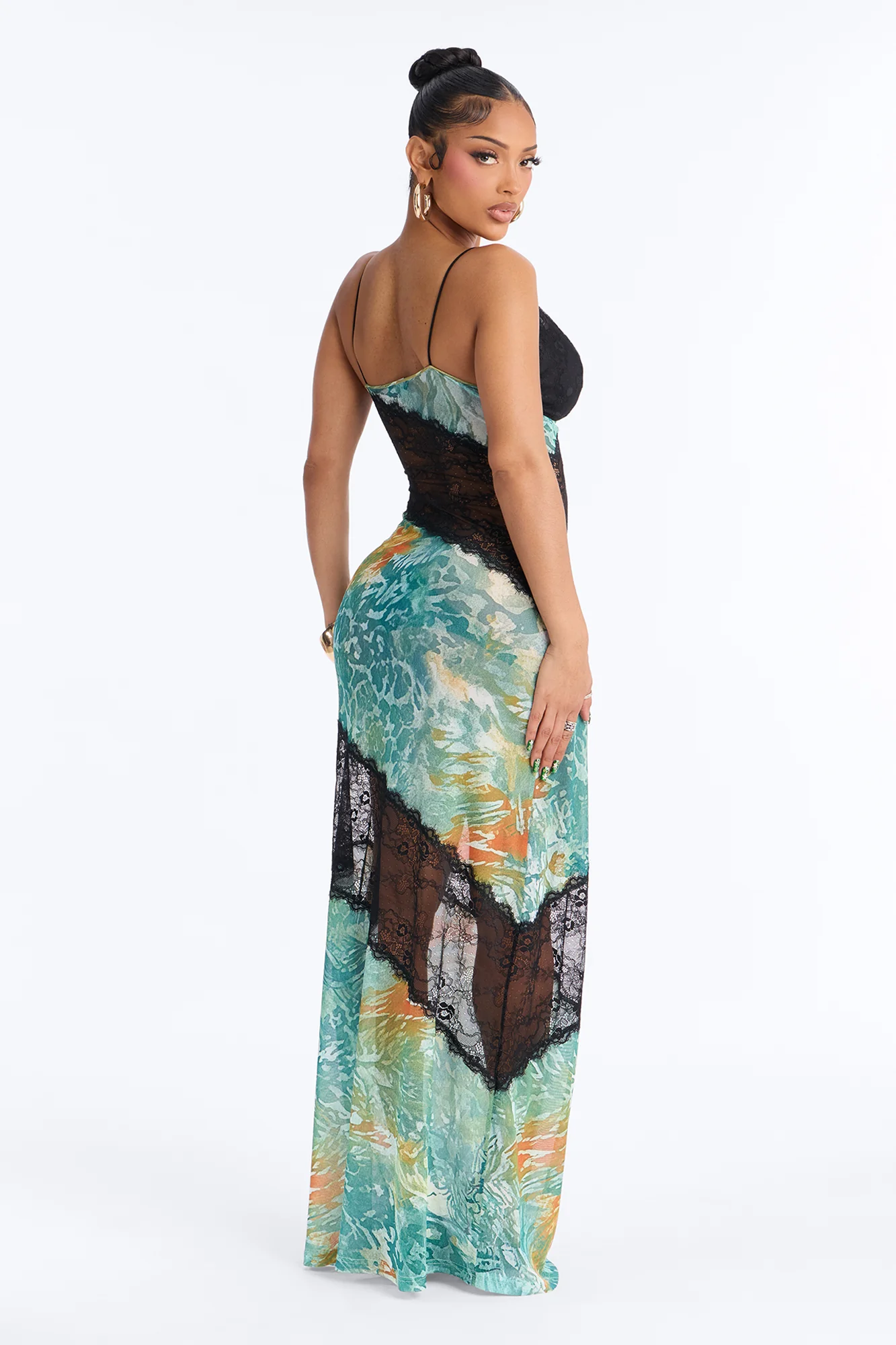 City Nights Lace Cut Out Maxi Dress - Green/combo - Image 4