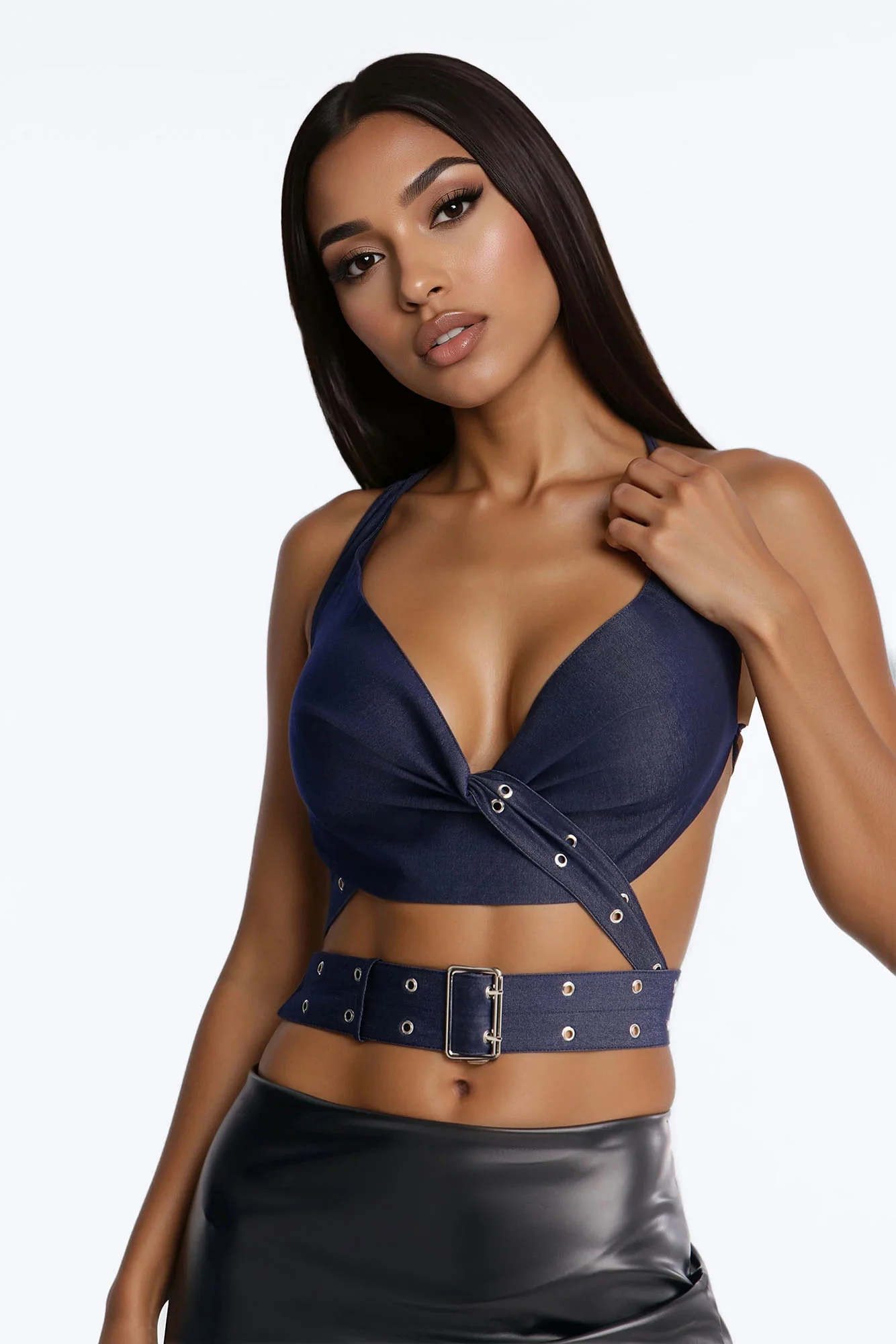 City Players Backless Belted Top - Indigo