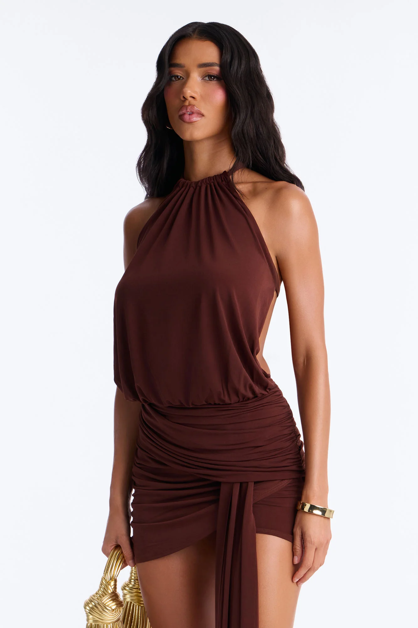 City Pulse Draped Mini Dress - Chocolate - Image 2