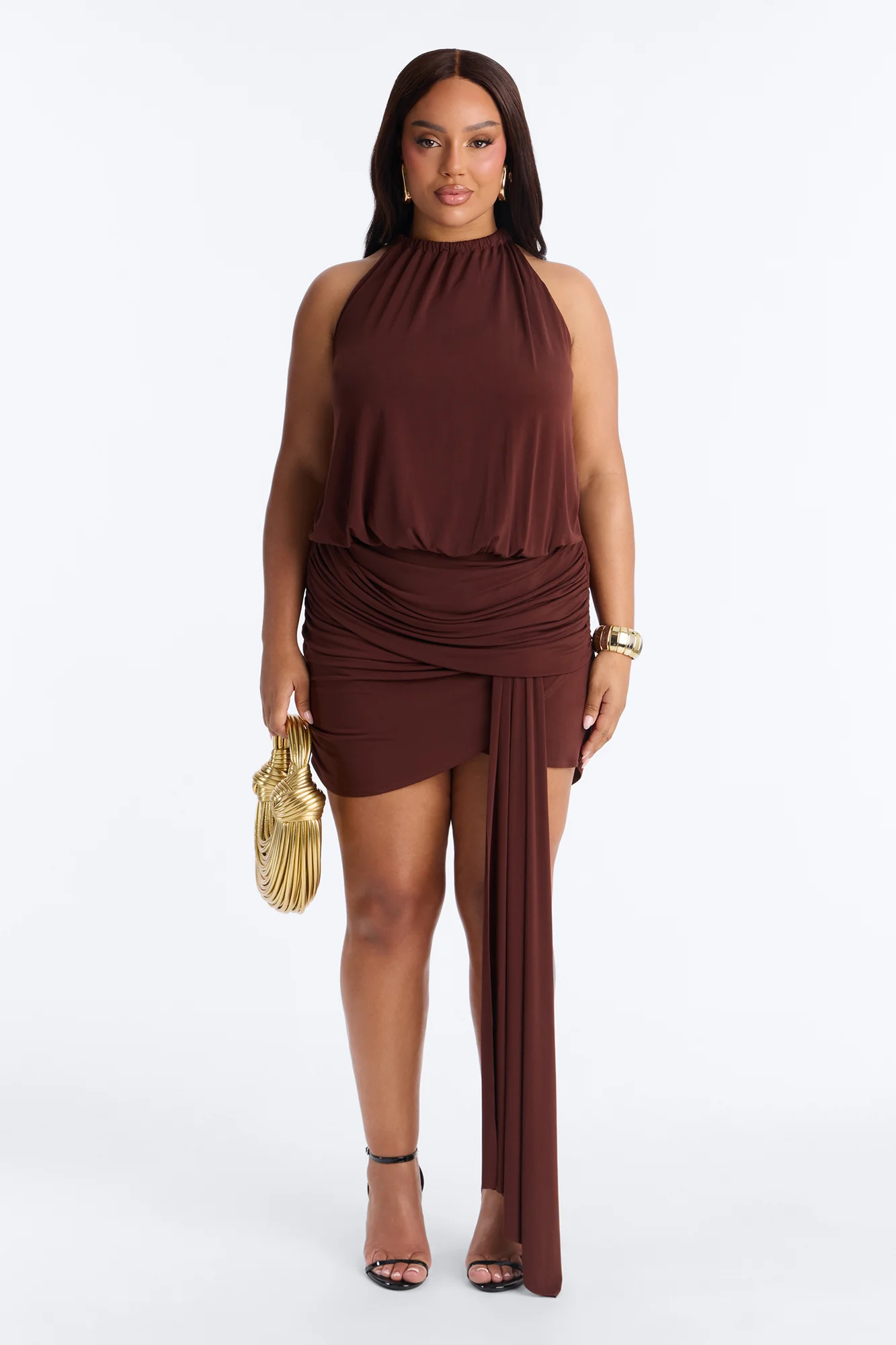 City Pulse Draped Mini Dress - Chocolate - Image 5