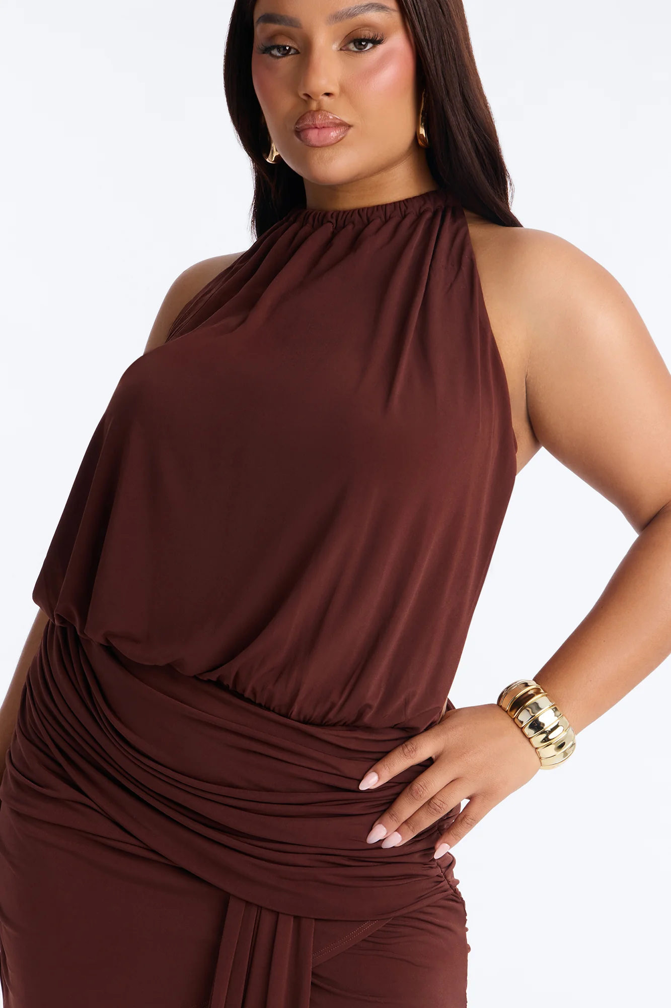 City Pulse Draped Mini Dress - Chocolate - Image 7