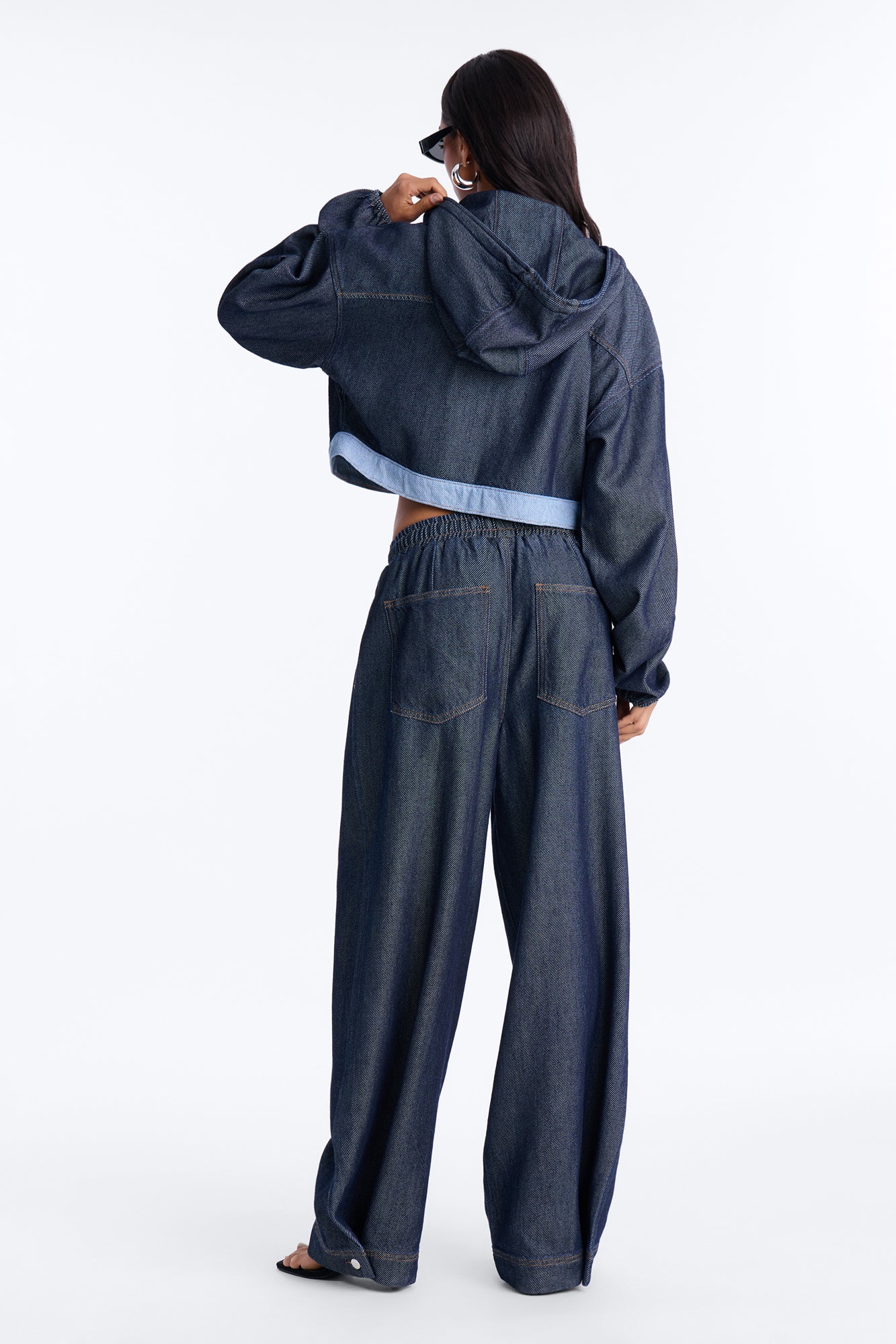 City Pulse Drapey Denim Hooded Jacket - Dark Wash - Image 4