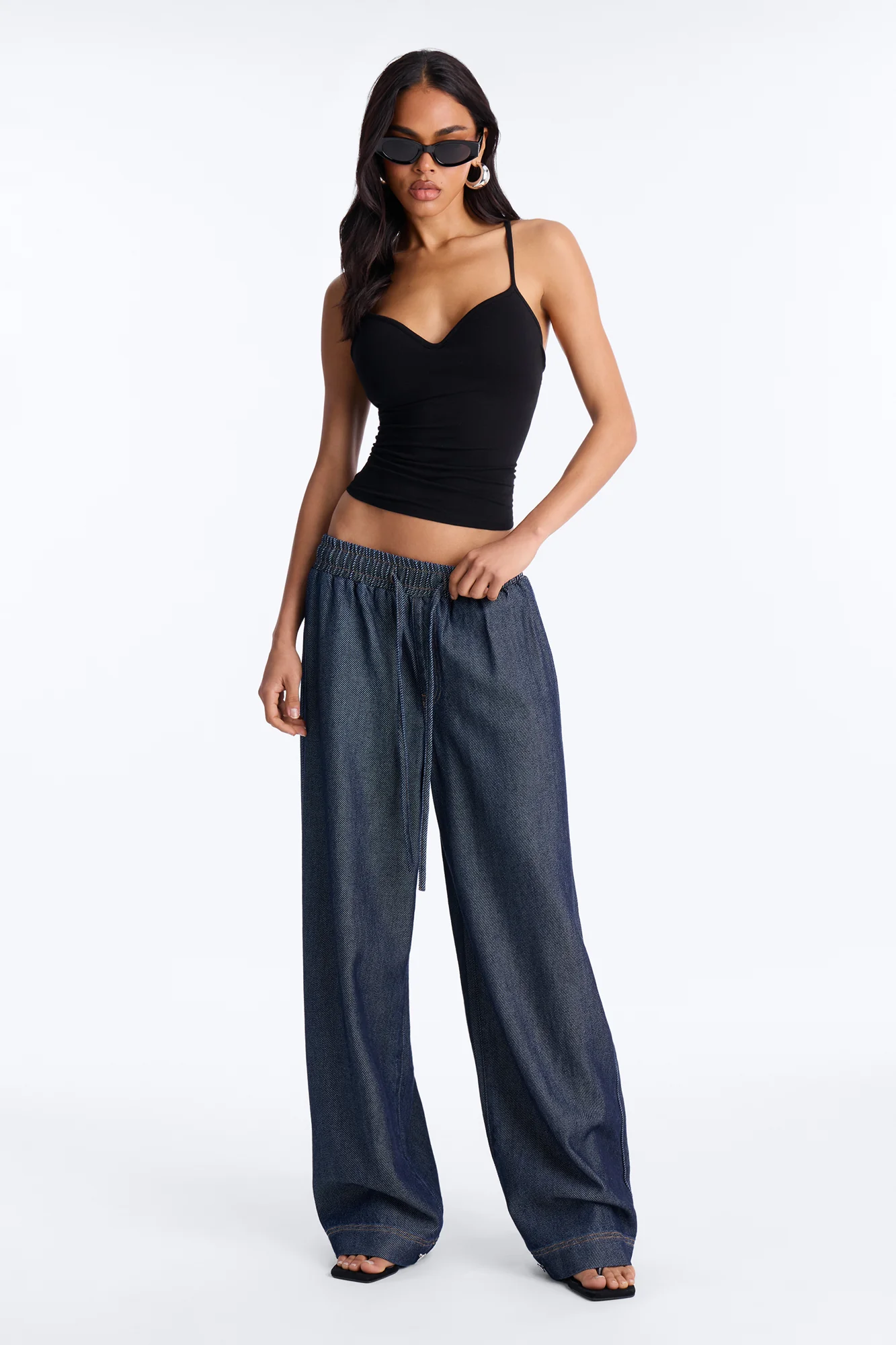 City Pulse Drapey Tie Waist Jogger Jeans - Dark Denim - Image 2
