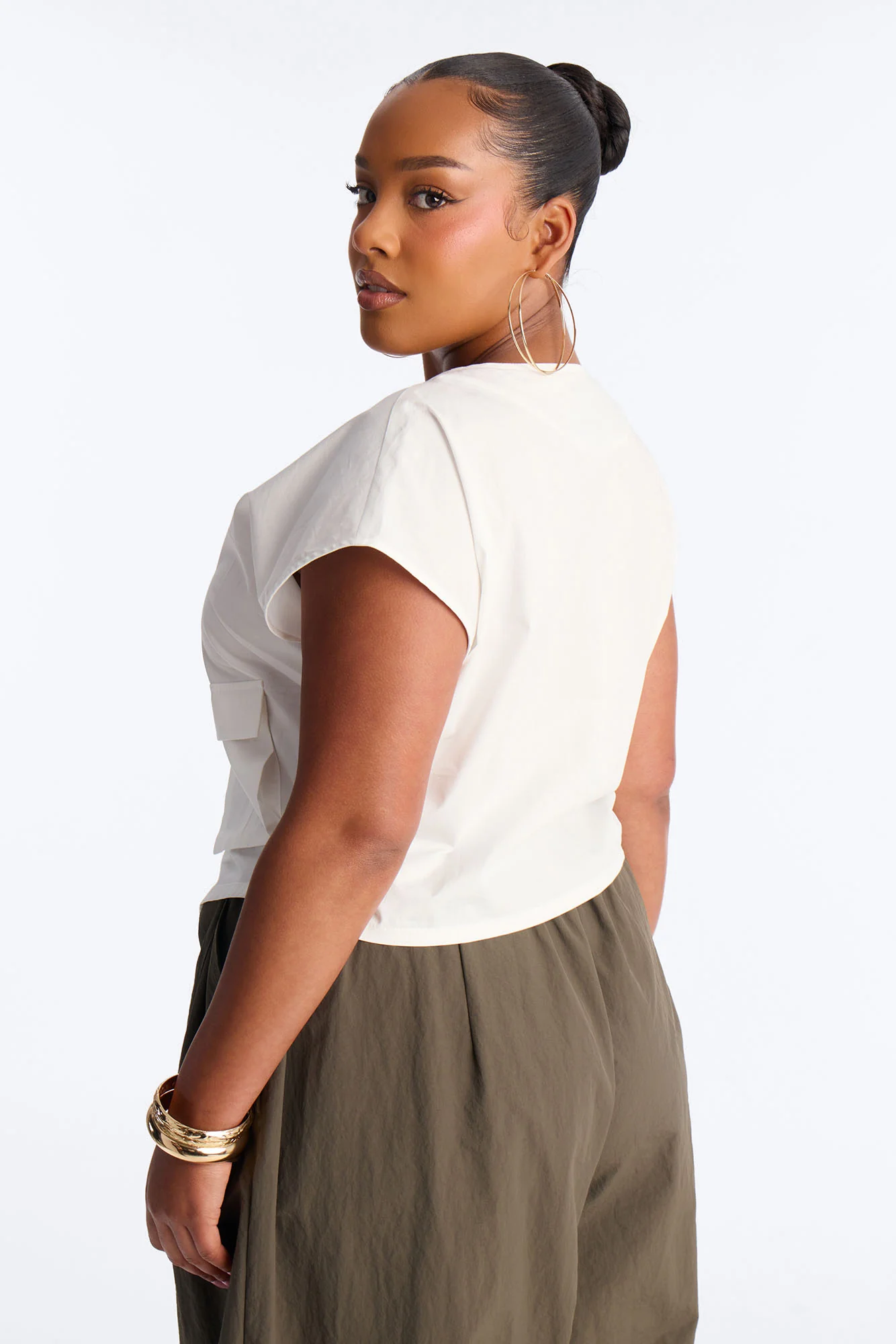 City Steps Front Zip Poplin Top - White - Image 6