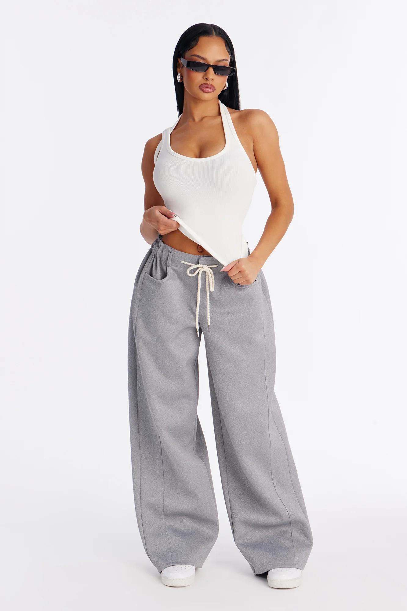 City Streets Ribbed Layered Off Shoulder Halter Top - White - Image 2