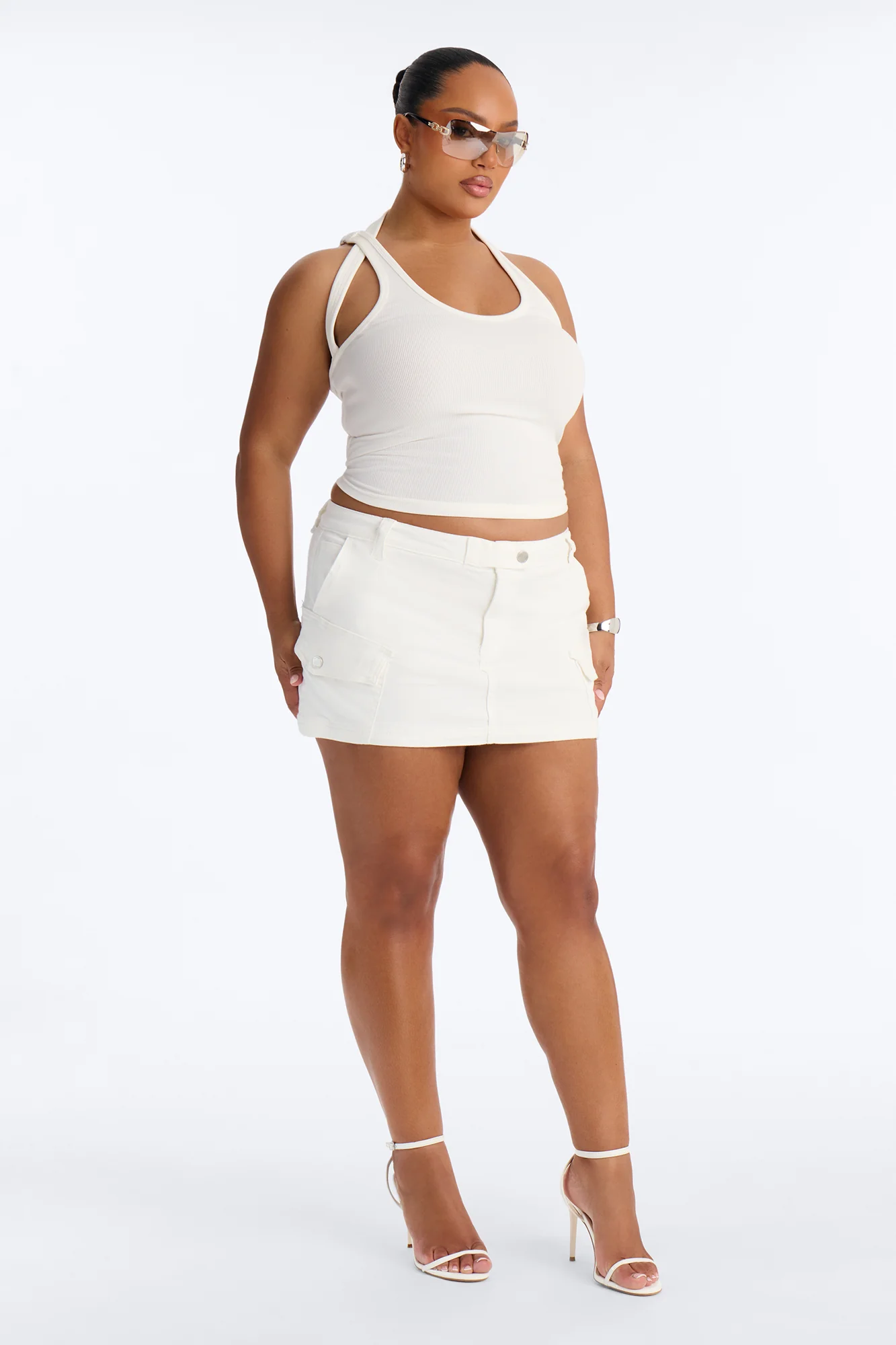 City Streets Ribbed Layered Off Shoulder Halter Top - White - Image 6