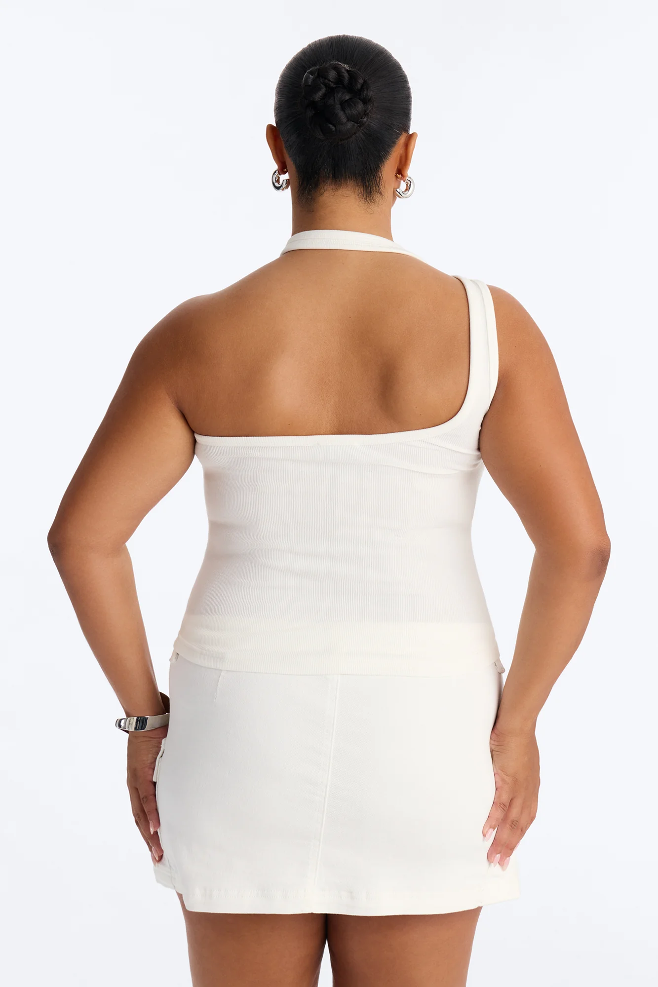City Streets Ribbed Layered Off Shoulder Halter Top - White - Image 8
