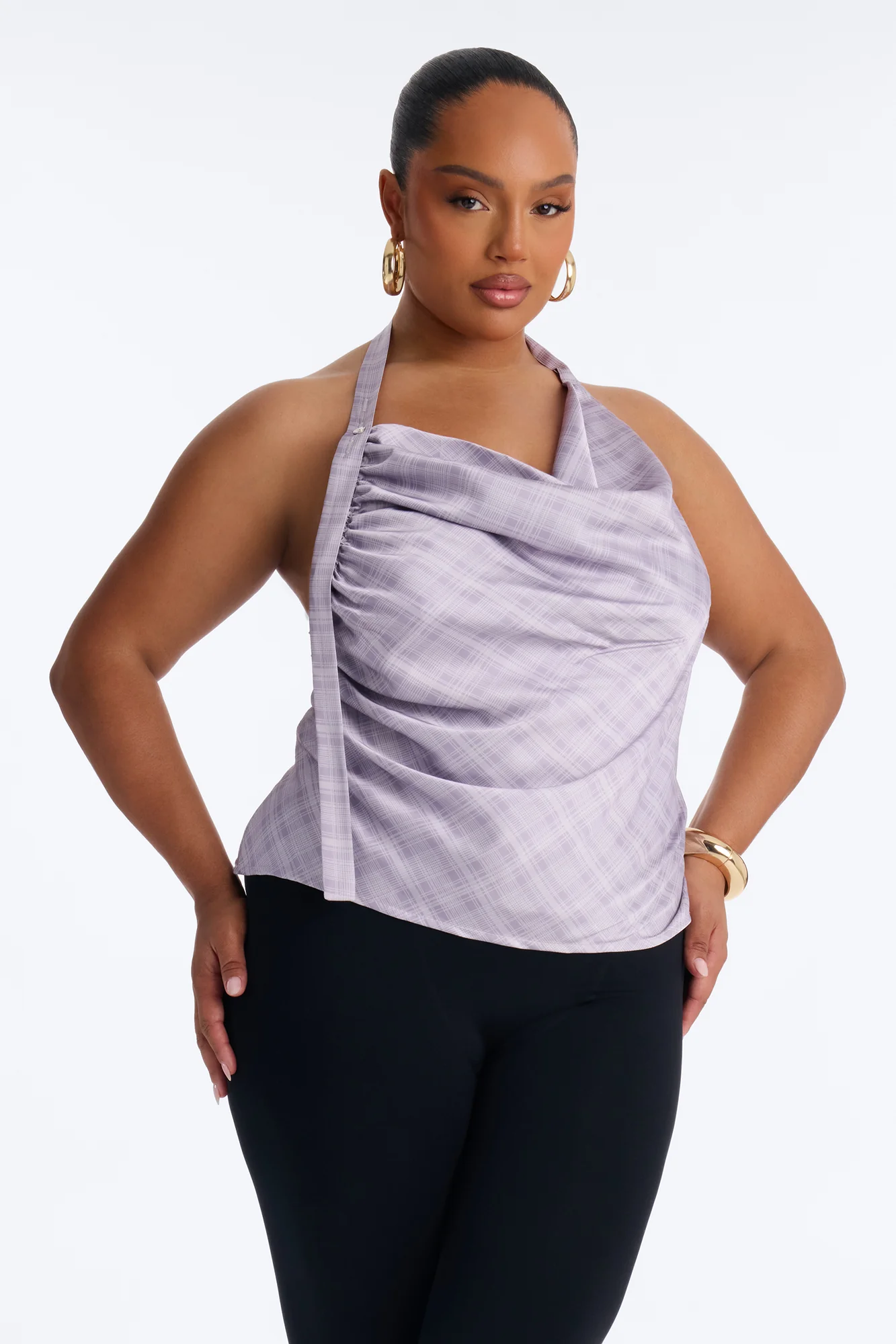 Cityscape Muse Plaid Satin Halter Top - Lilac - Image 5