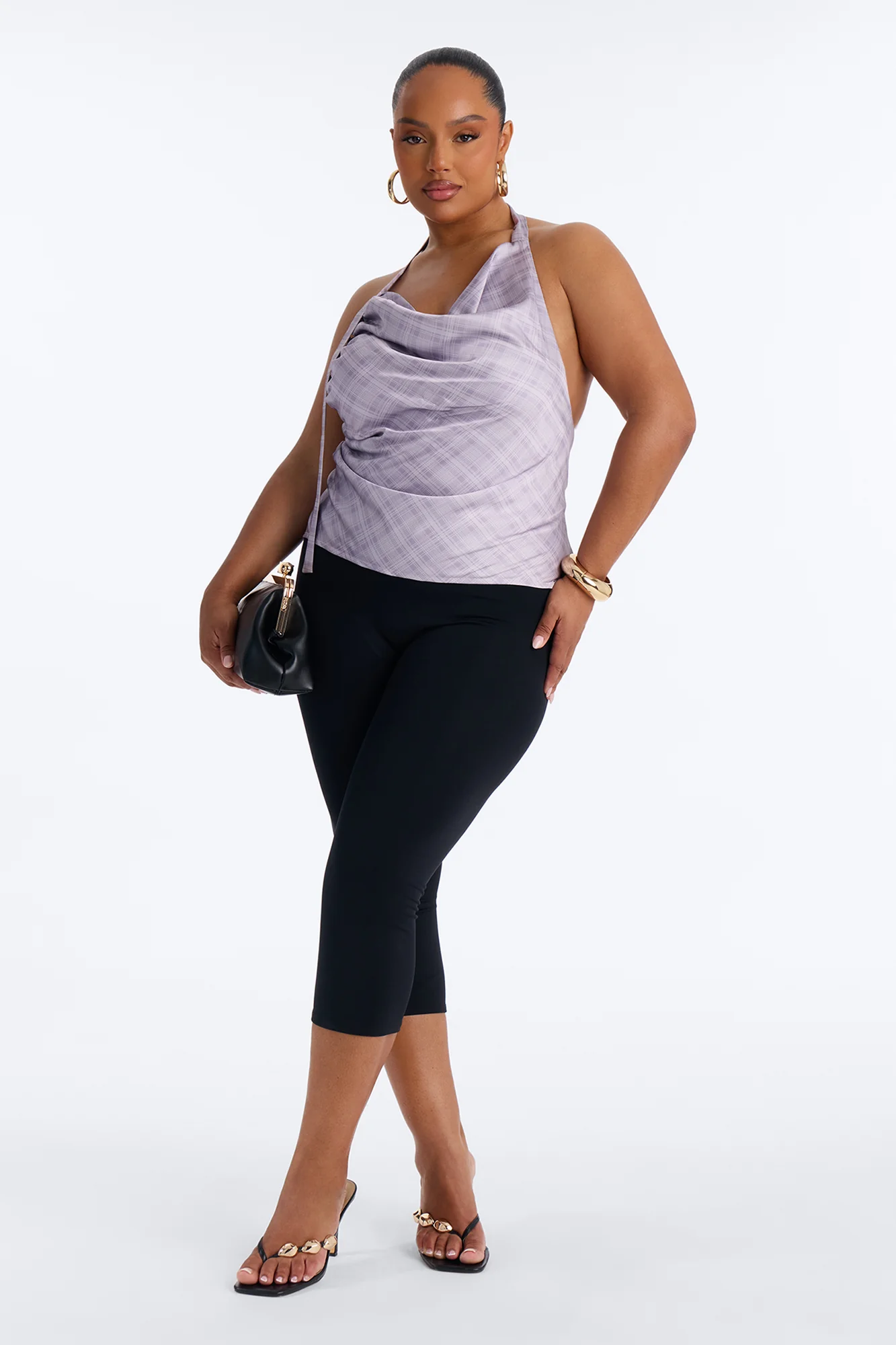 Cityscape Muse Plaid Satin Halter Top - Lilac - Image 6
