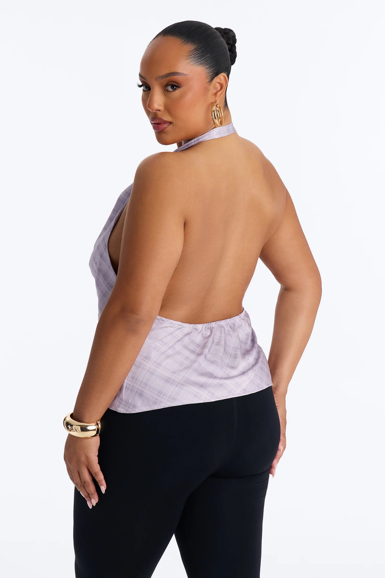 Cityscape Muse Plaid Satin Halter Top - Lilac - Image 8