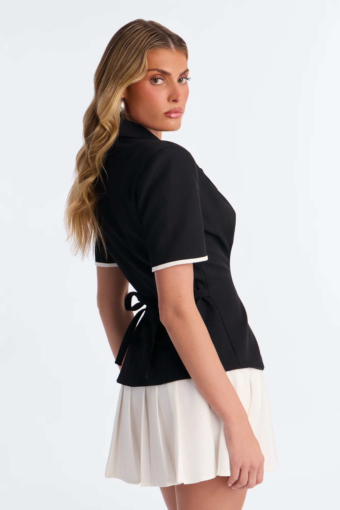 Claire Contrast Trim Mini Dress - Black/White - Image 4