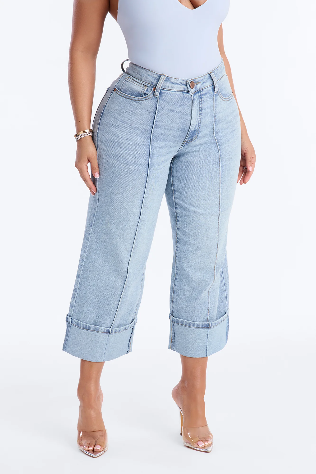 Claire Cuffed Pintuck Jeans - Light Wash