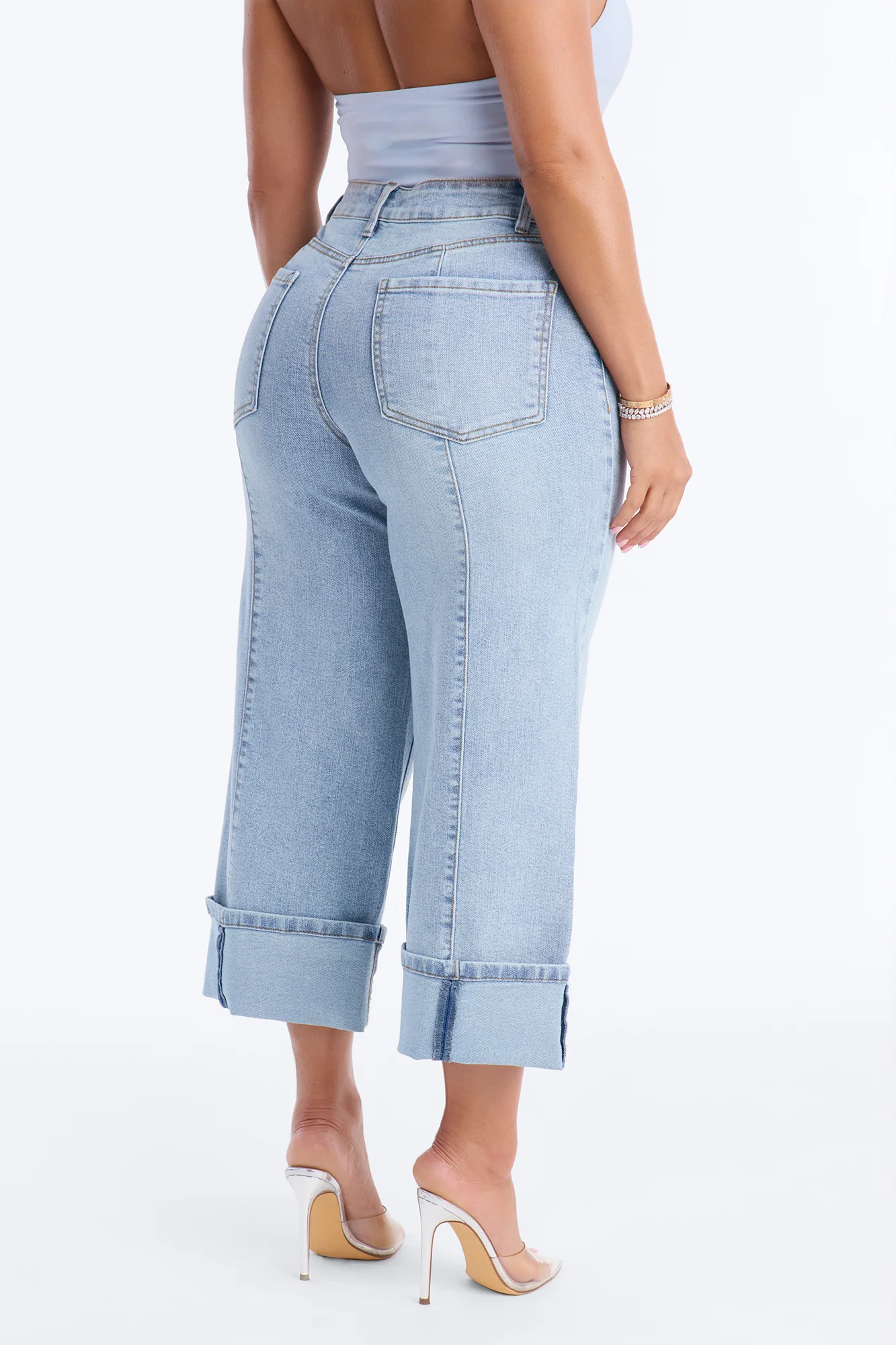 Claire Cuffed Pintuck Jeans - Light Wash - Image 3