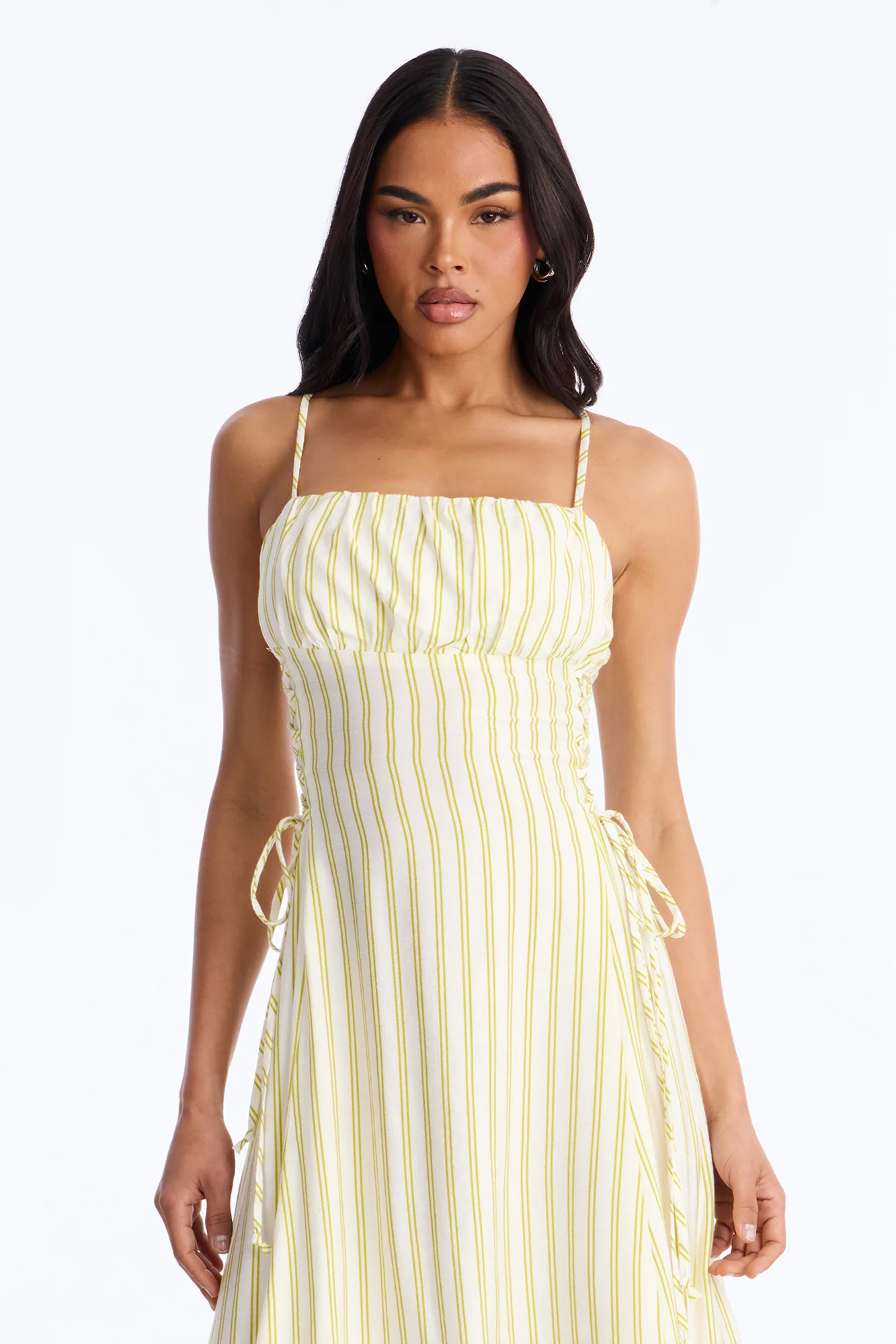 Claire Lace Up Pinstripe Midi Dress - Sage/combo - Image 2
