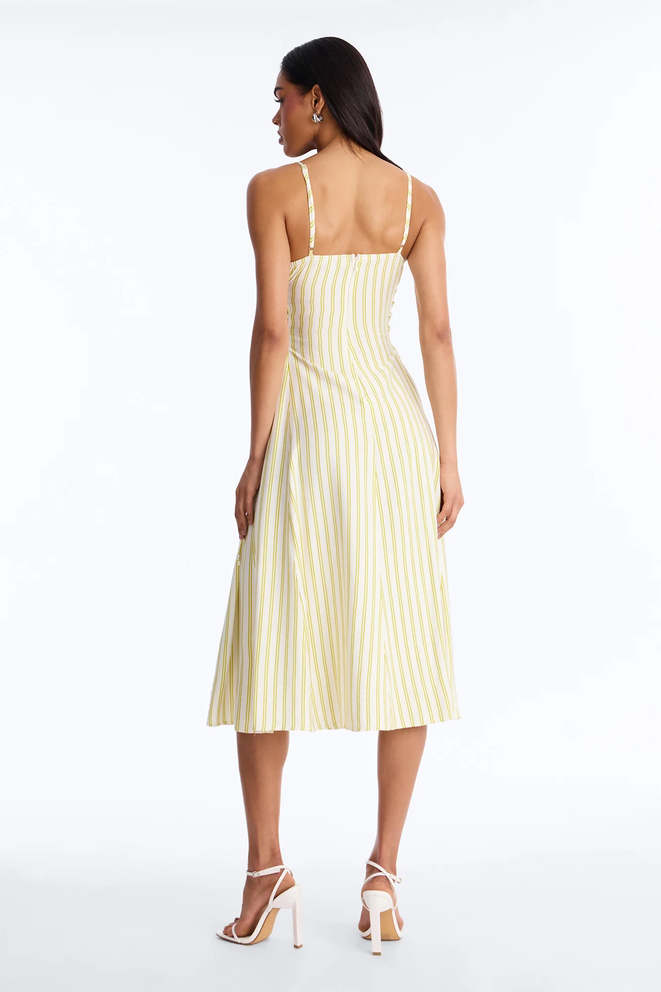 Claire Lace Up Pinstripe Midi Dress - Sage/combo - Image 4