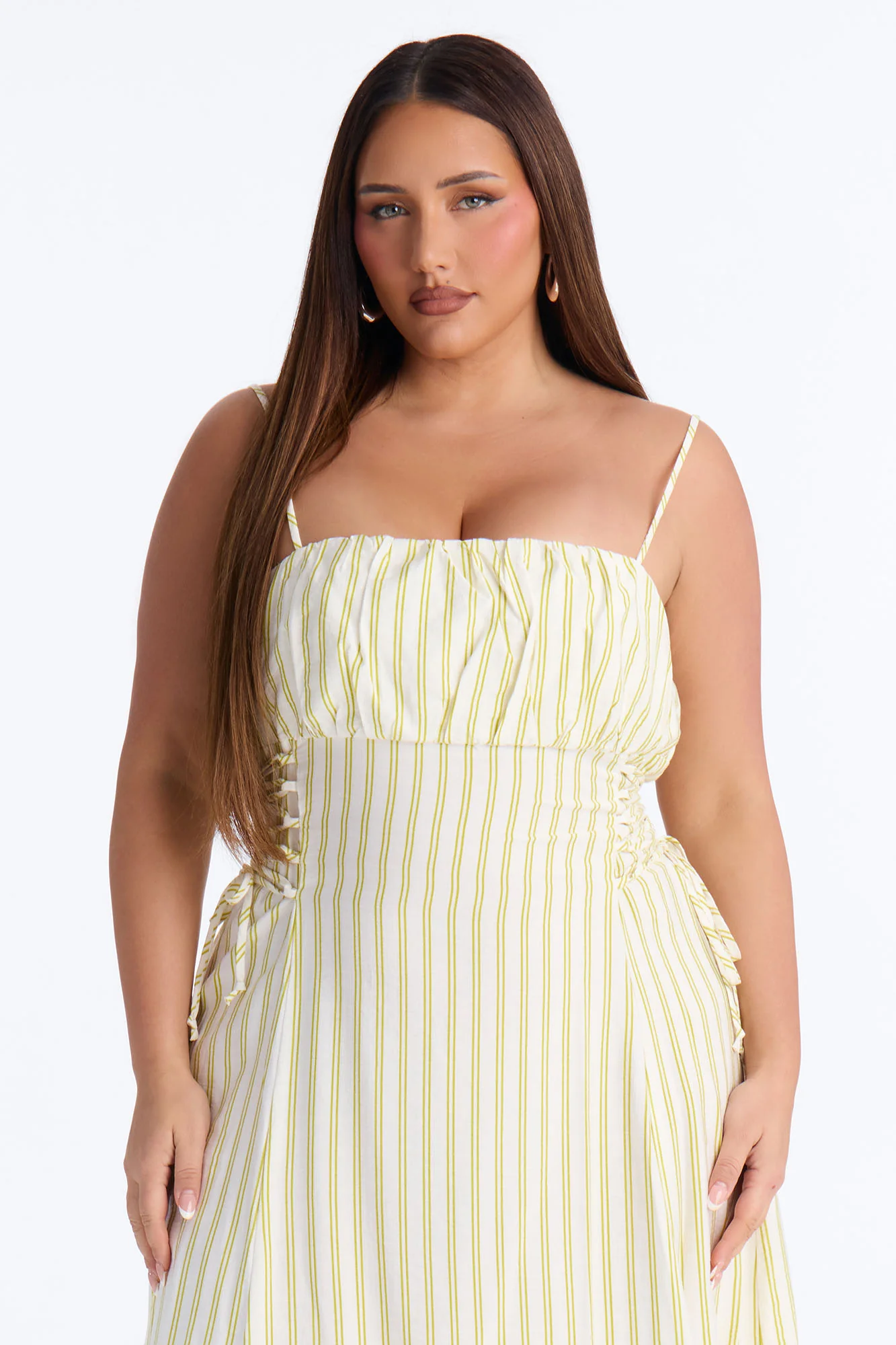 Claire Lace Up Pinstripe Midi Dress - Sage/combo - Image 6