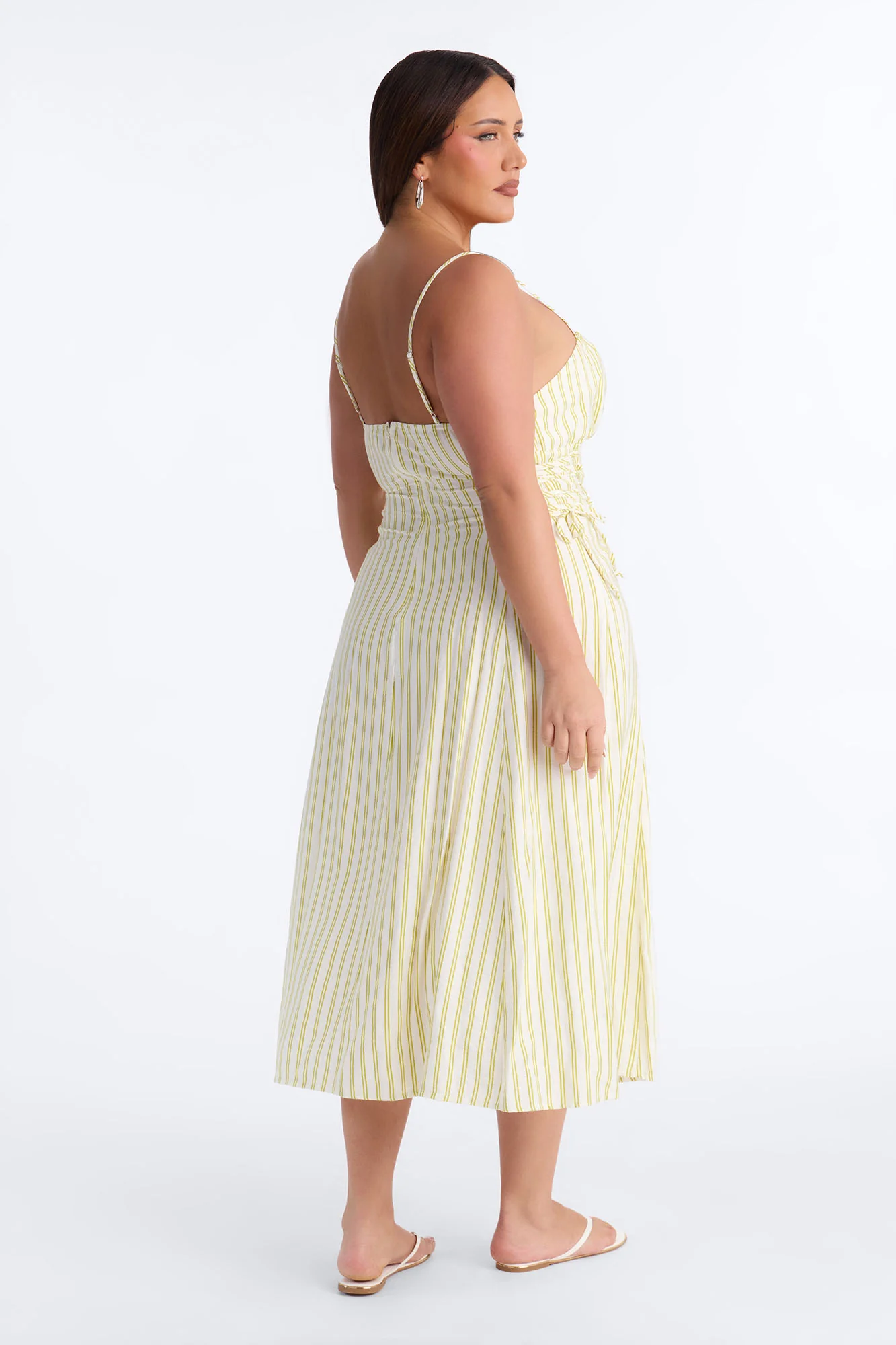 Claire Lace Up Pinstripe Midi Dress - Sage/combo - Image 8