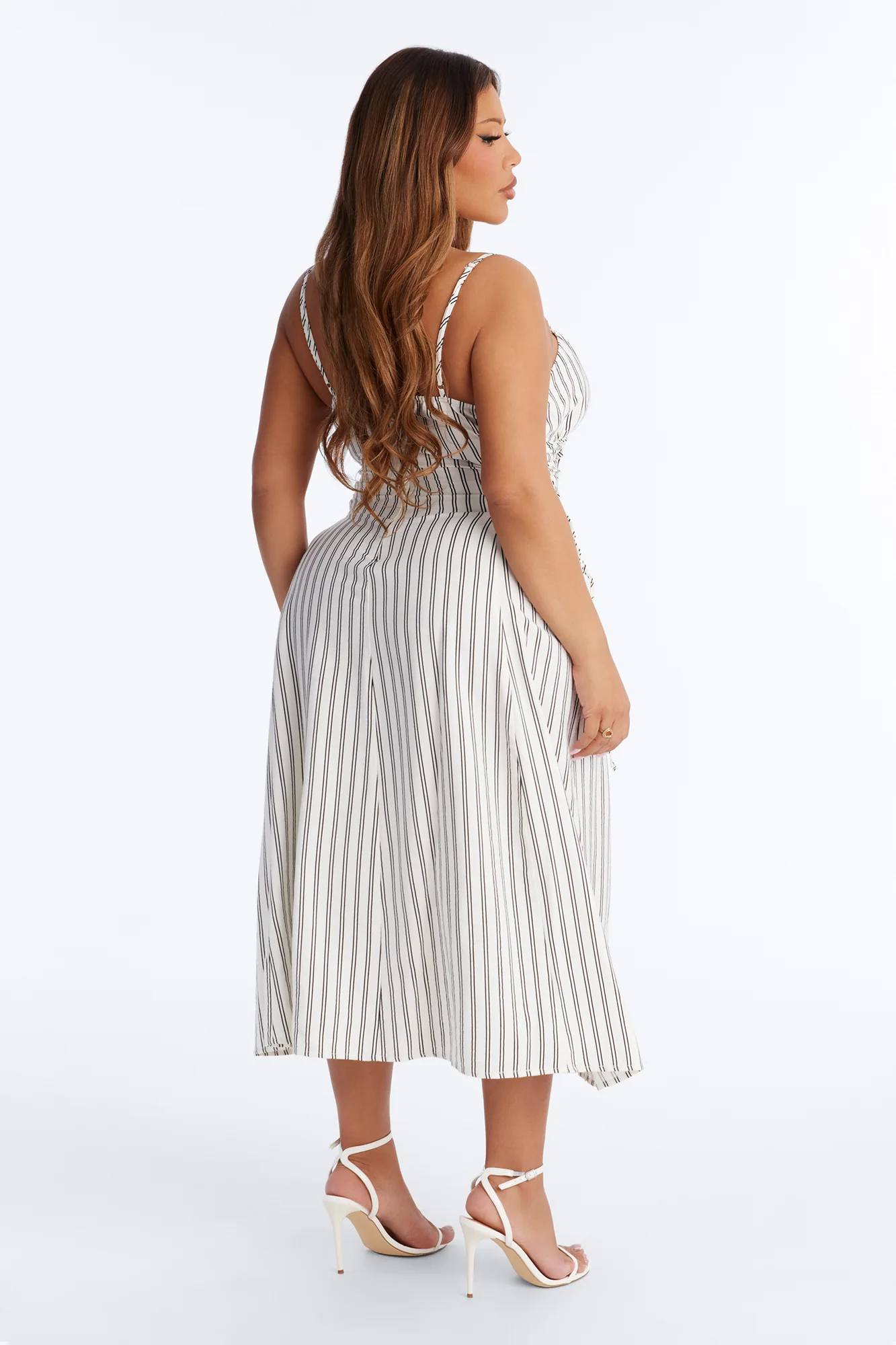 Claire Lace Up Pinstripe Midi Dress - White/combo - Image 8