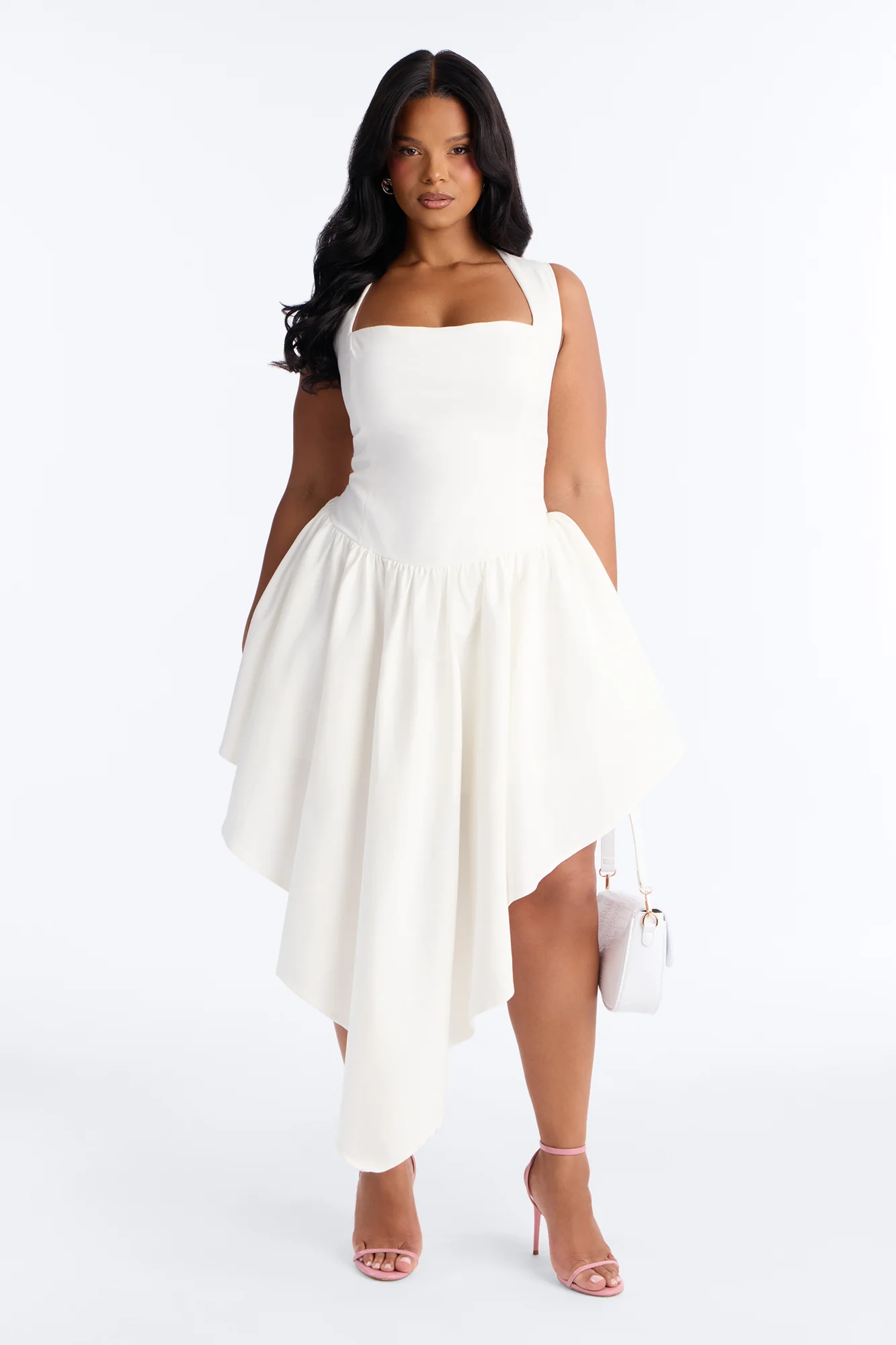 Claire Square Neck Midi Dress - White - Image 5