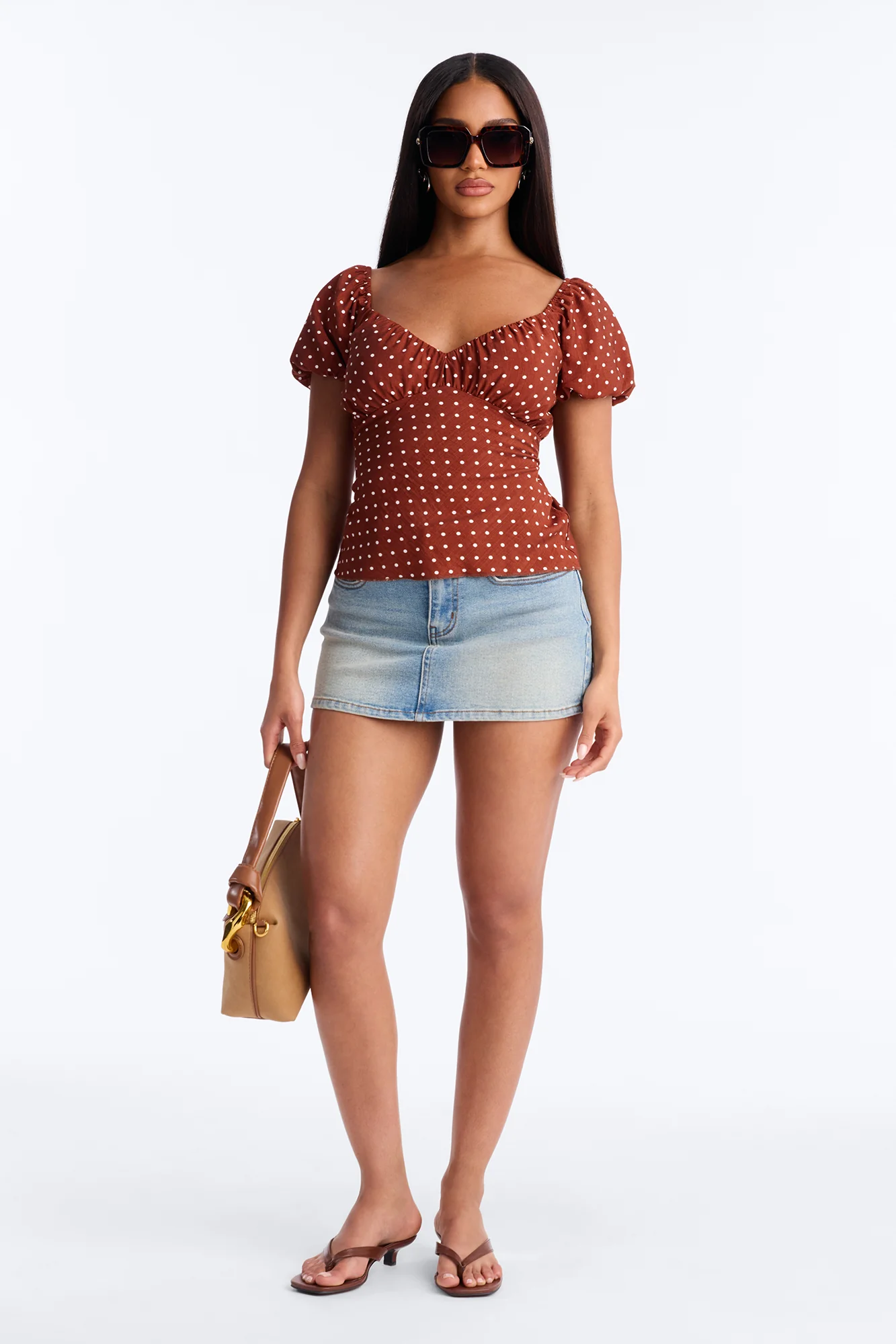 Clancy Polka Dot Babydoll Top - Brown Combo - Image 2