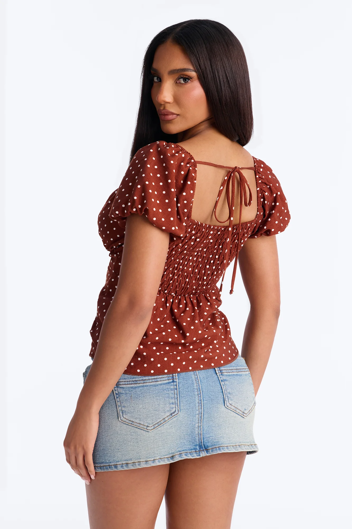 Clancy Polka Dot Babydoll Top - Brown Combo - Image 4