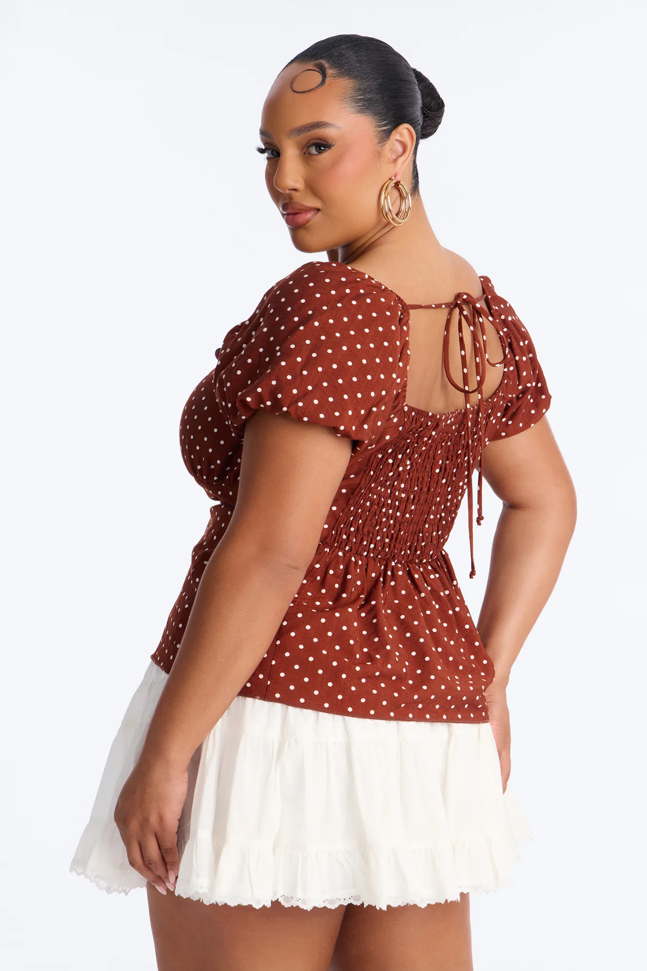 Clancy Polka Dot Babydoll Top - Brown Combo - Image 8