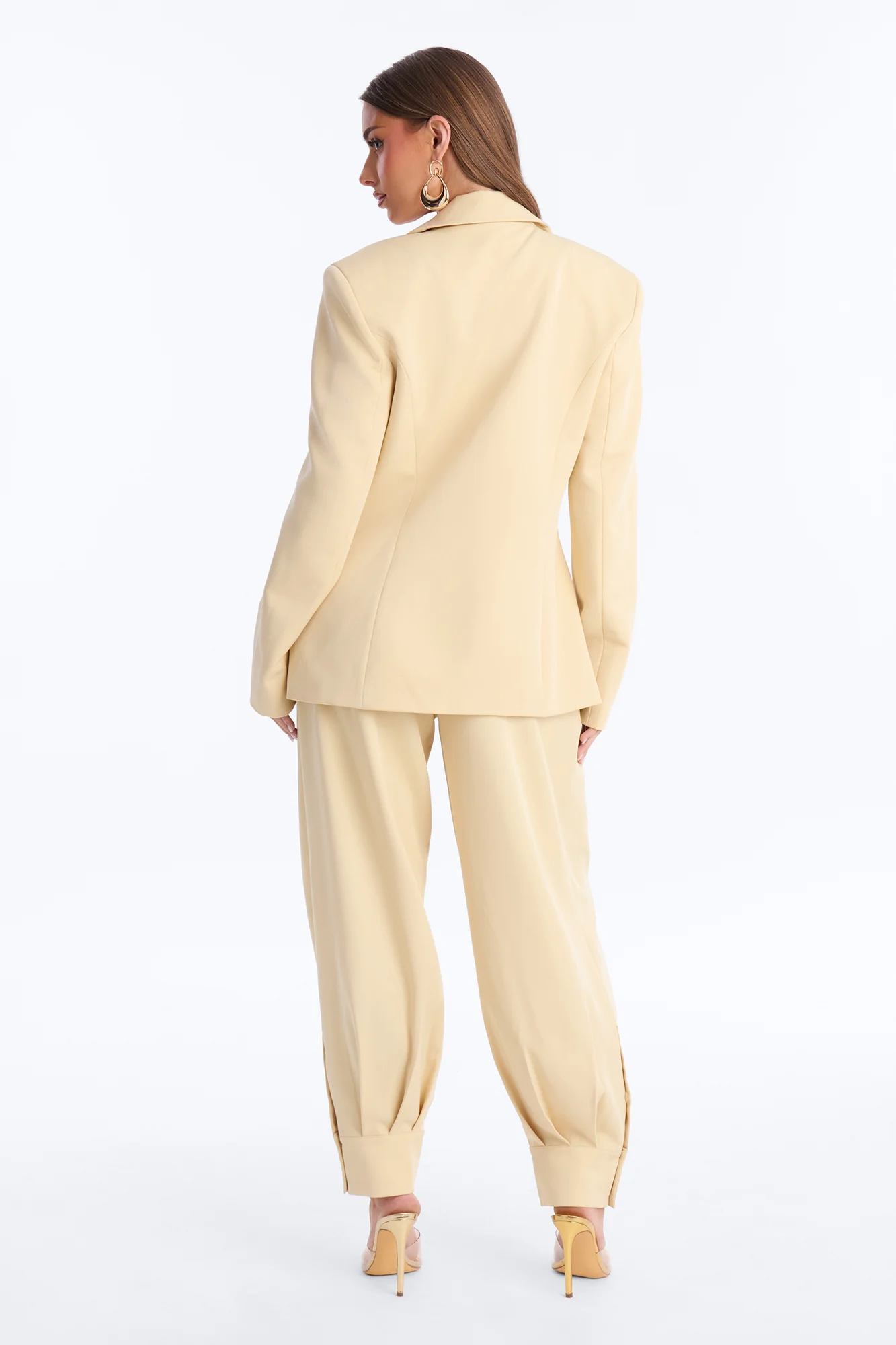 Clara Blazer Balloon Pant Set - Beige - Image 5