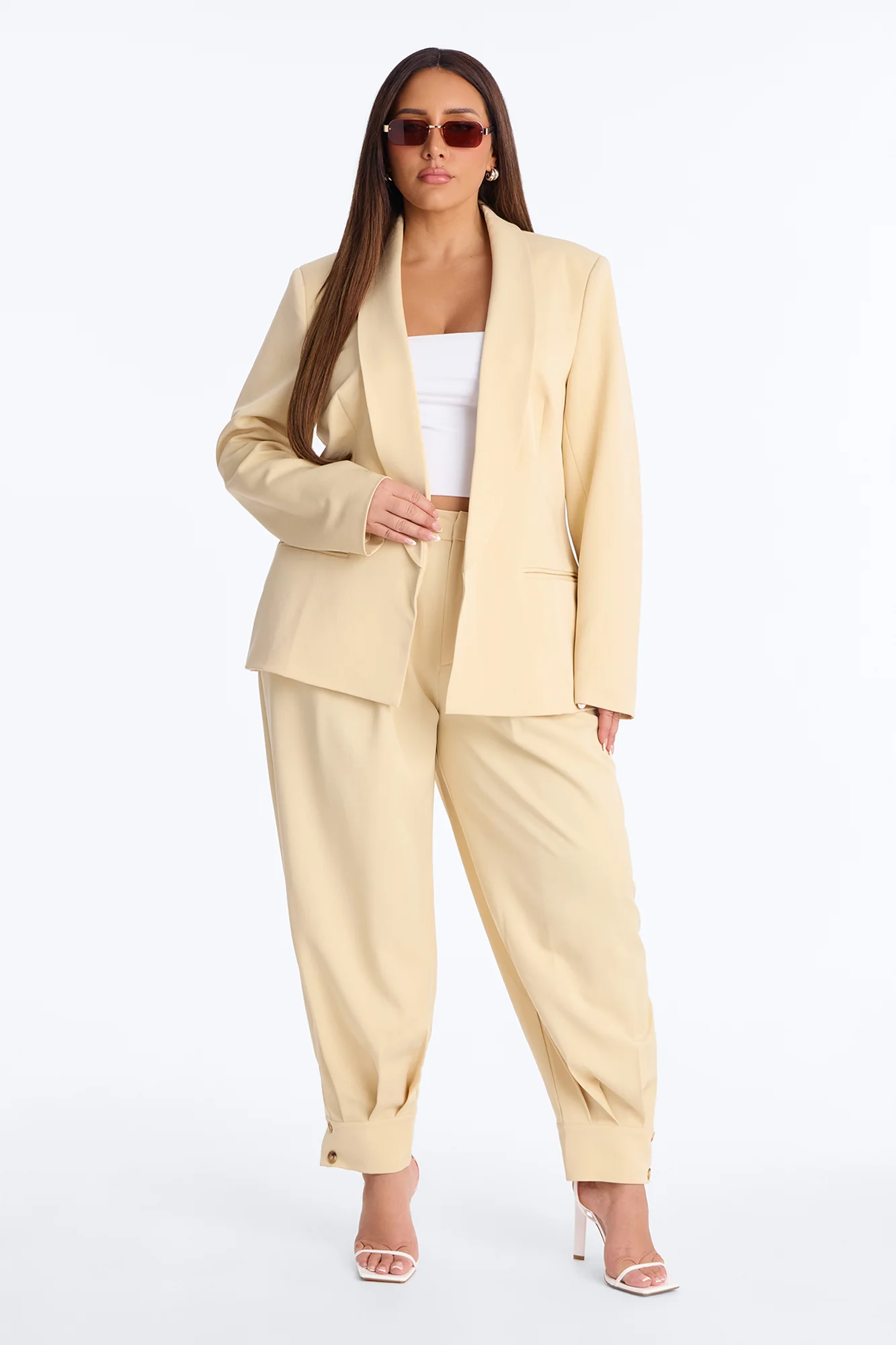 Clara Blazer Balloon Pant Set - Beige - Image 6