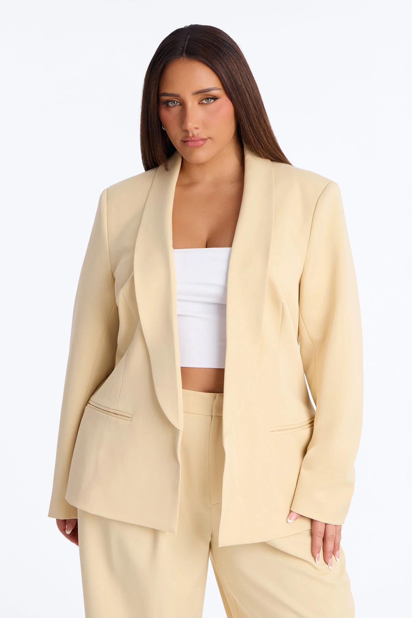 Clara Blazer Balloon Pant Set - Beige - Image 7