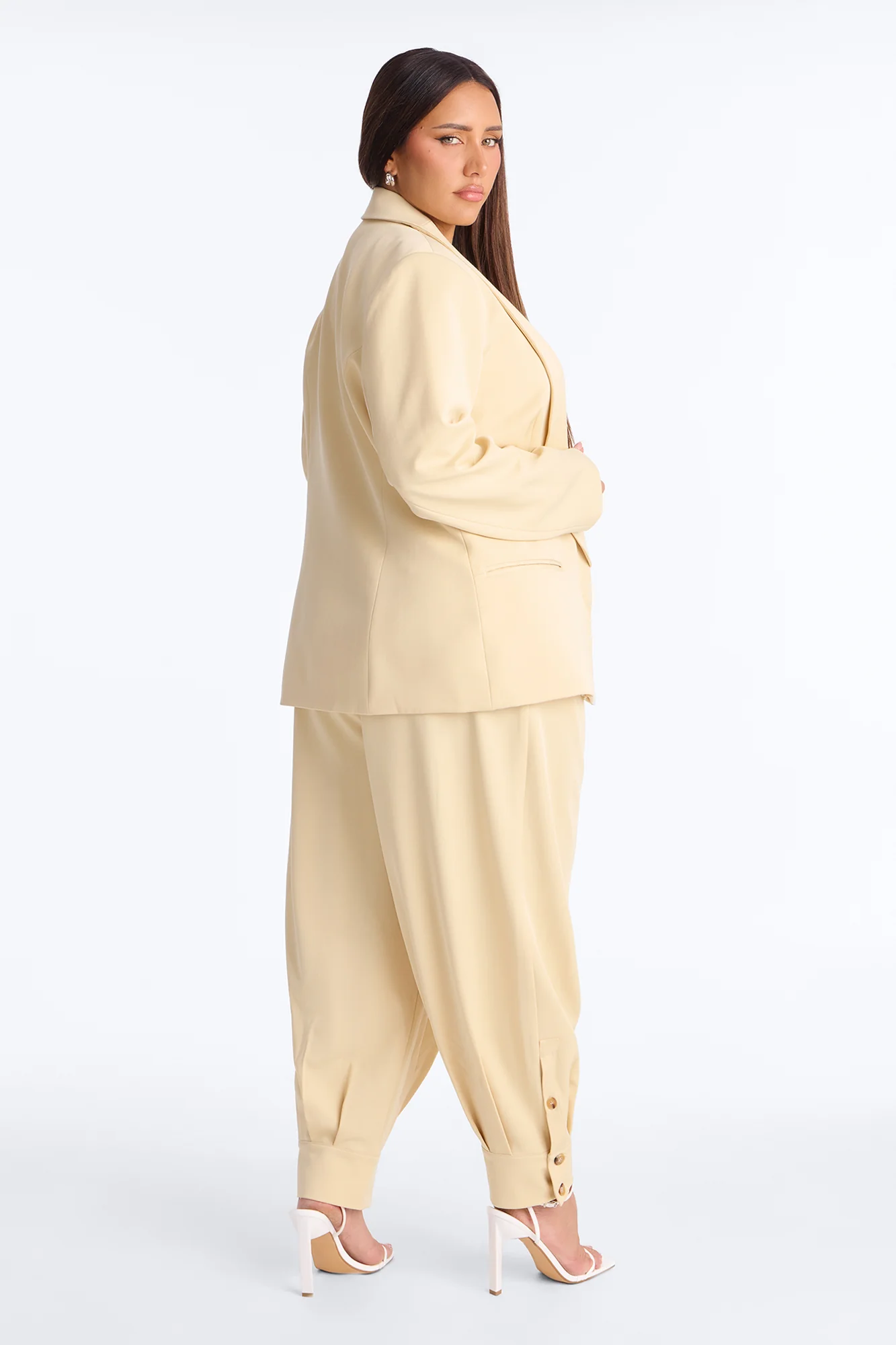 Clara Blazer Balloon Pant Set - Beige - Image 8