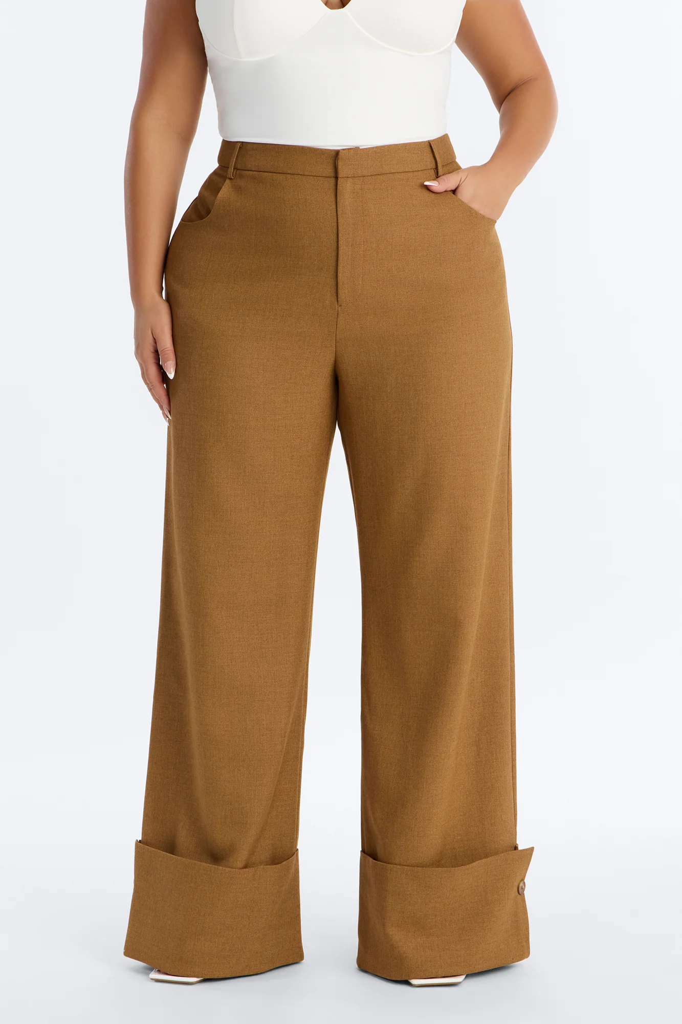 Clara High Rise Wide Leg Cuffed Trouser Pant - Brown - Image 6