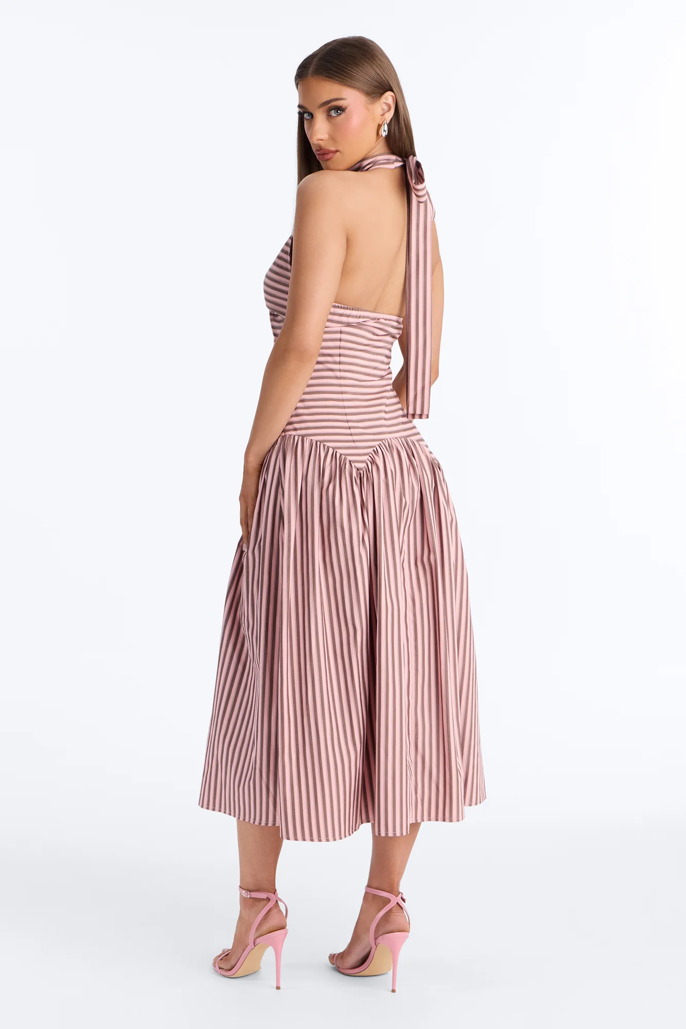 Clara Pleated Striped Midi Dress - Pink/combo - Image 4