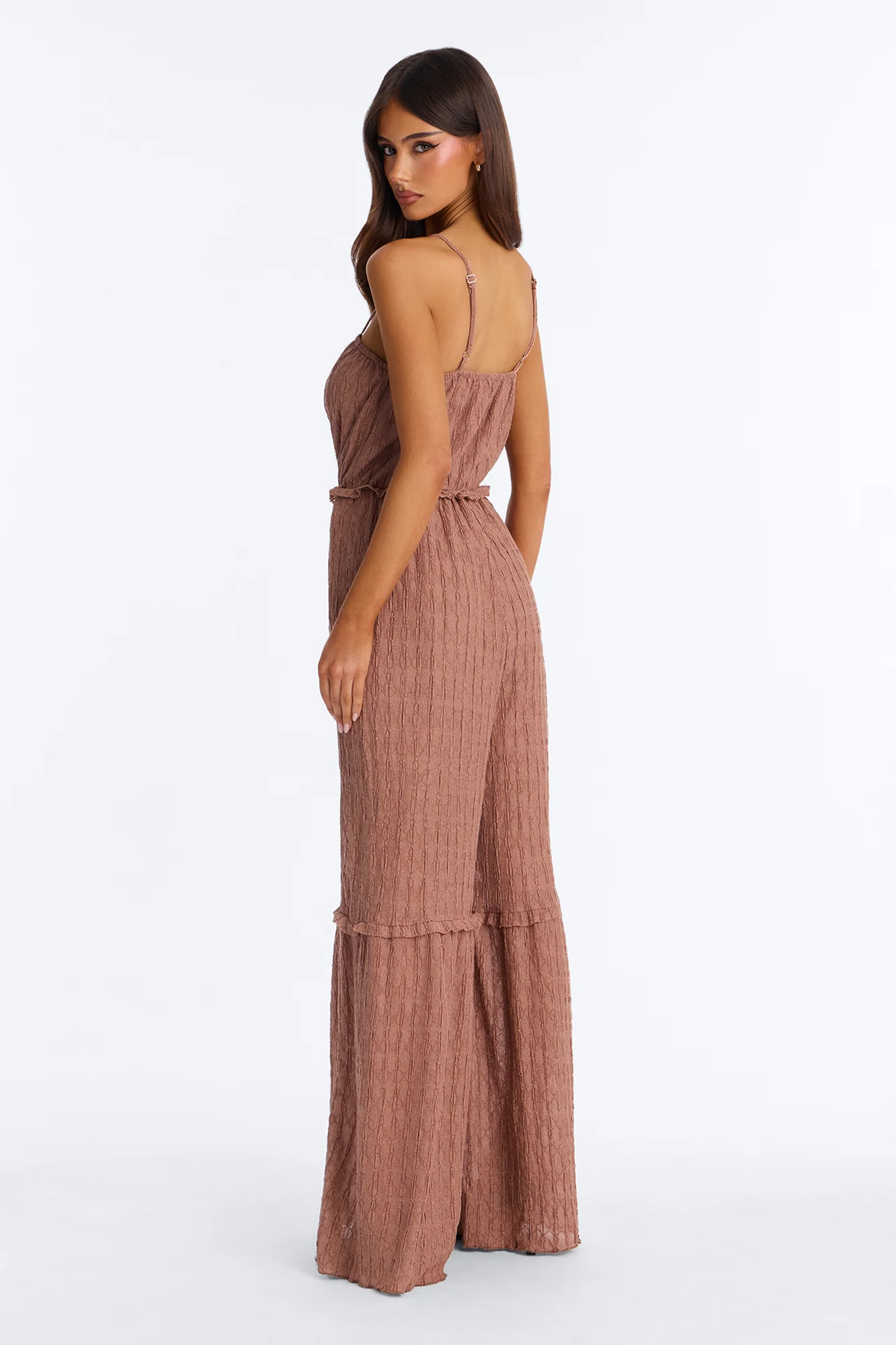 Clara Tiered Wide Leg Jumpsuit - Mocha - Image 3