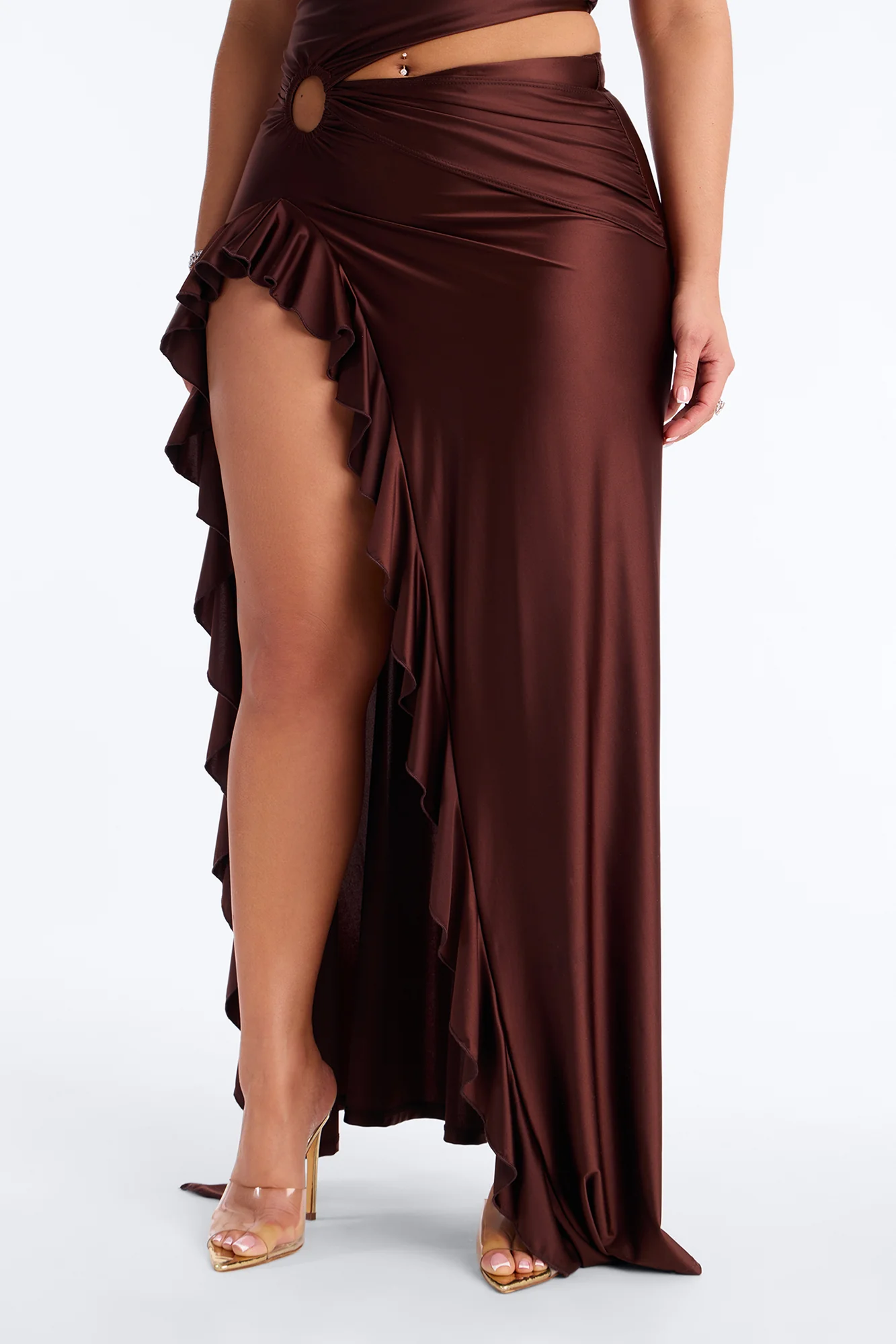 Clarissa Cowl Halter Maxi Dress - Chocolate - Image 3