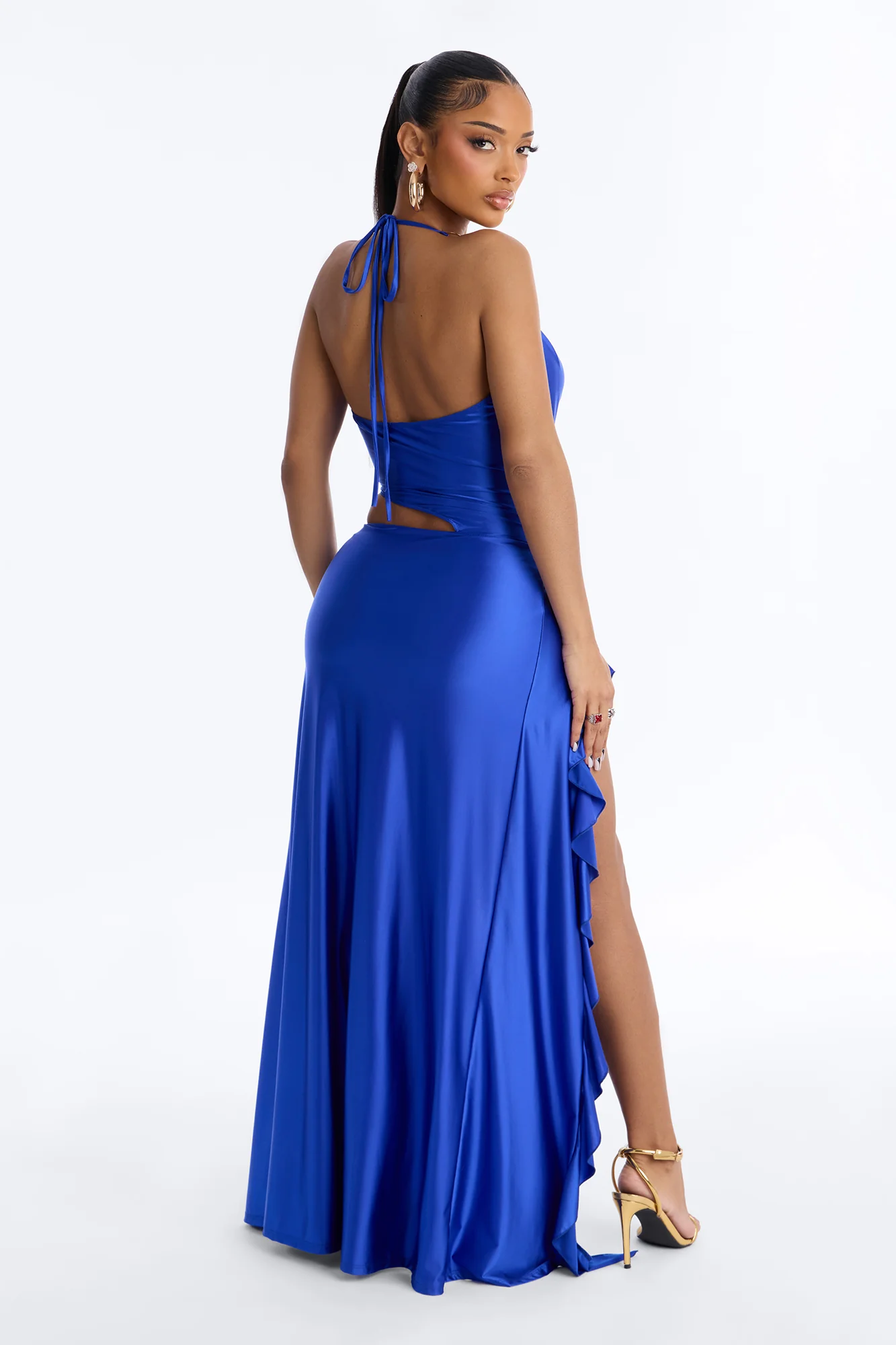 Clarissa Cowl Halter Maxi Dress - Royal - Image 4