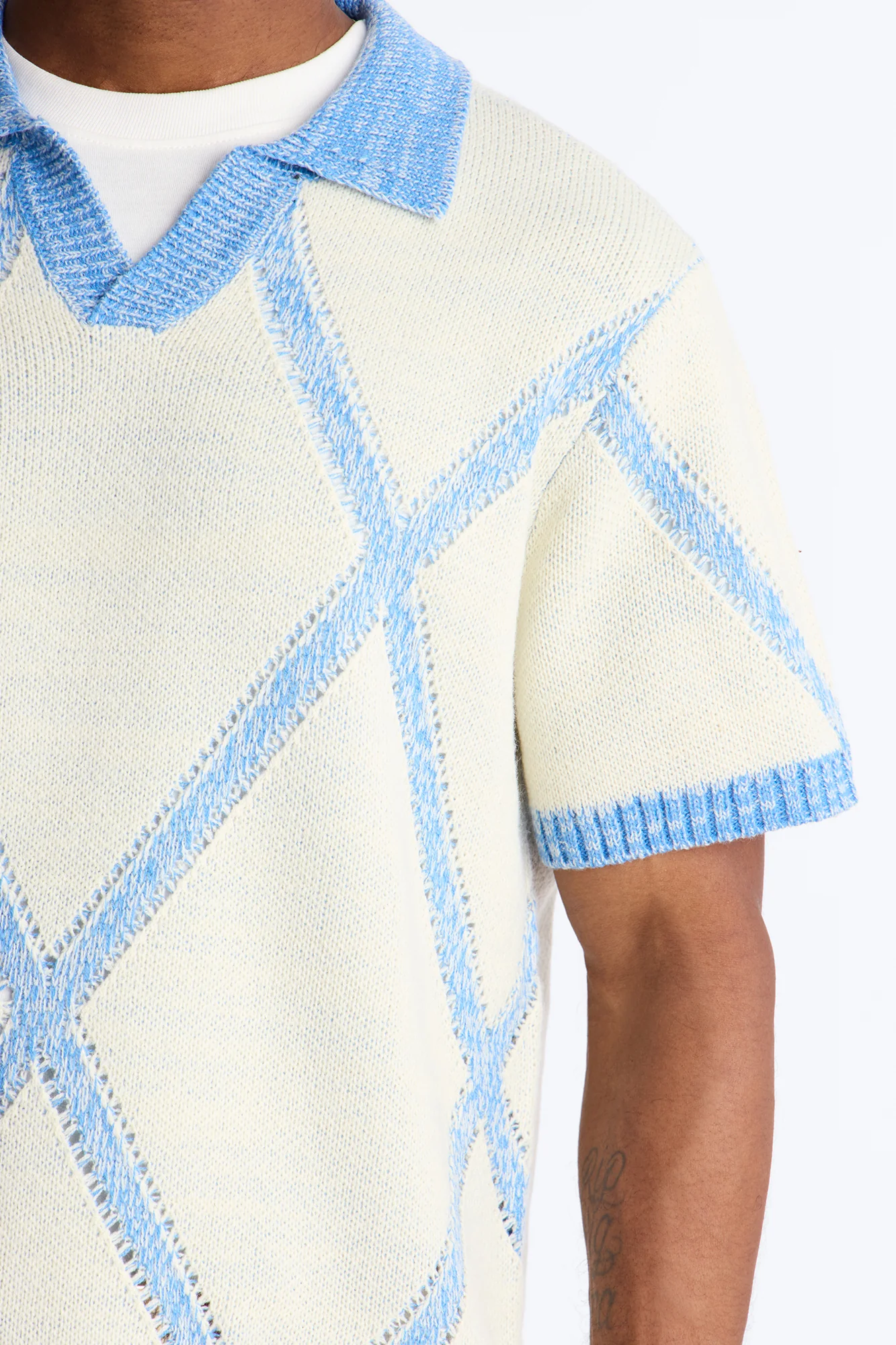Classic Argyle Knit Polo - Cream - Image 3