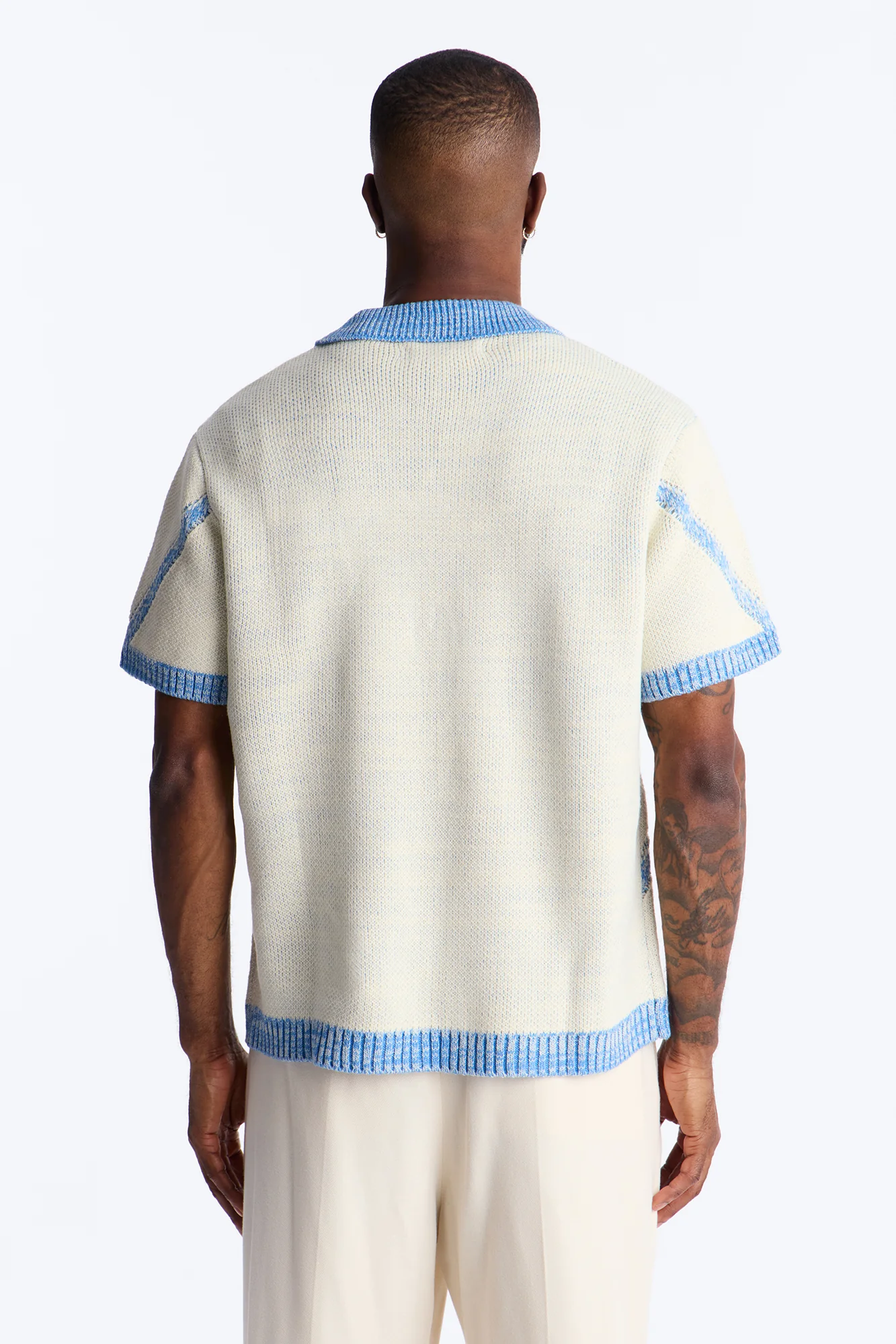Classic Argyle Knit Polo - Cream - Image 4
