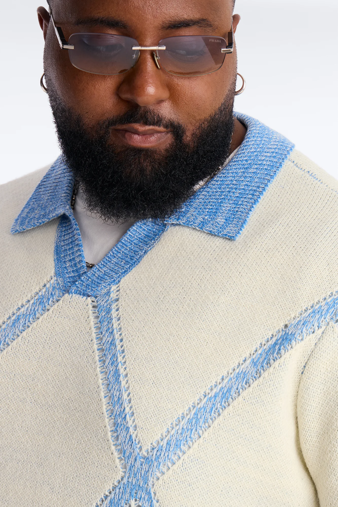 Classic Argyle Knit Polo - Cream - Image 7