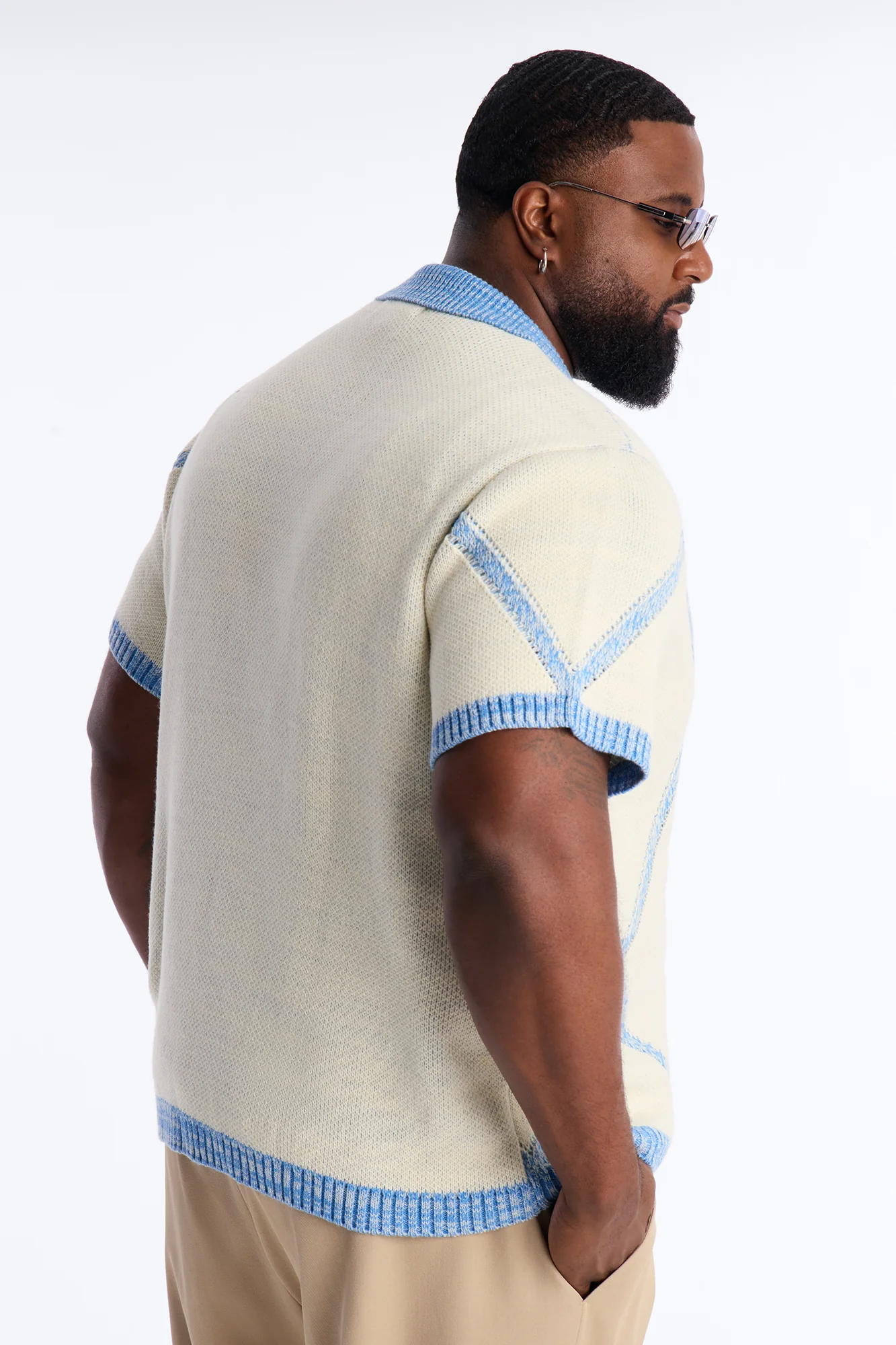 Classic Argyle Knit Polo - Cream - Image 8