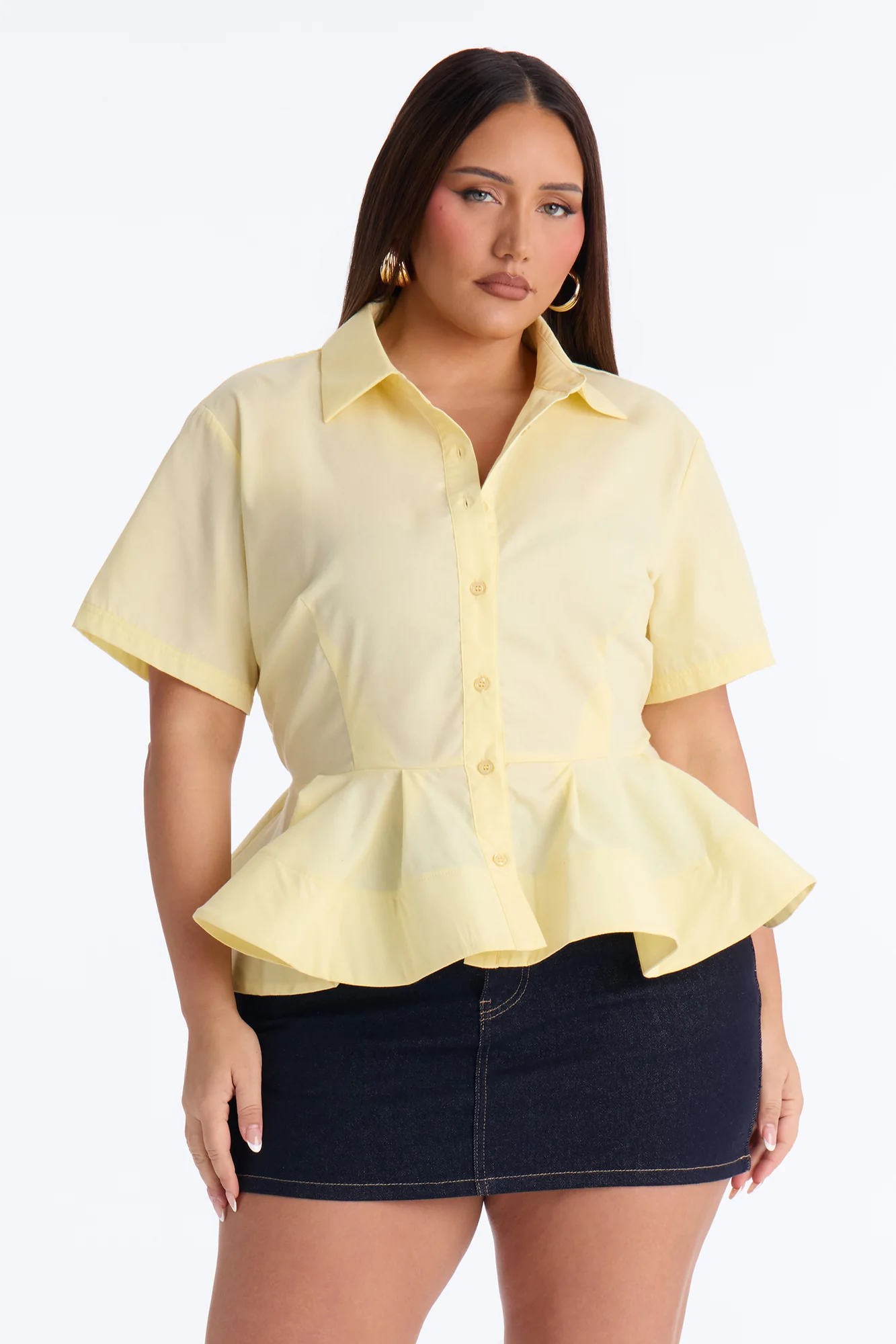 Classic Essentials Peplum Poplin Shirt - Yellow - Image 5