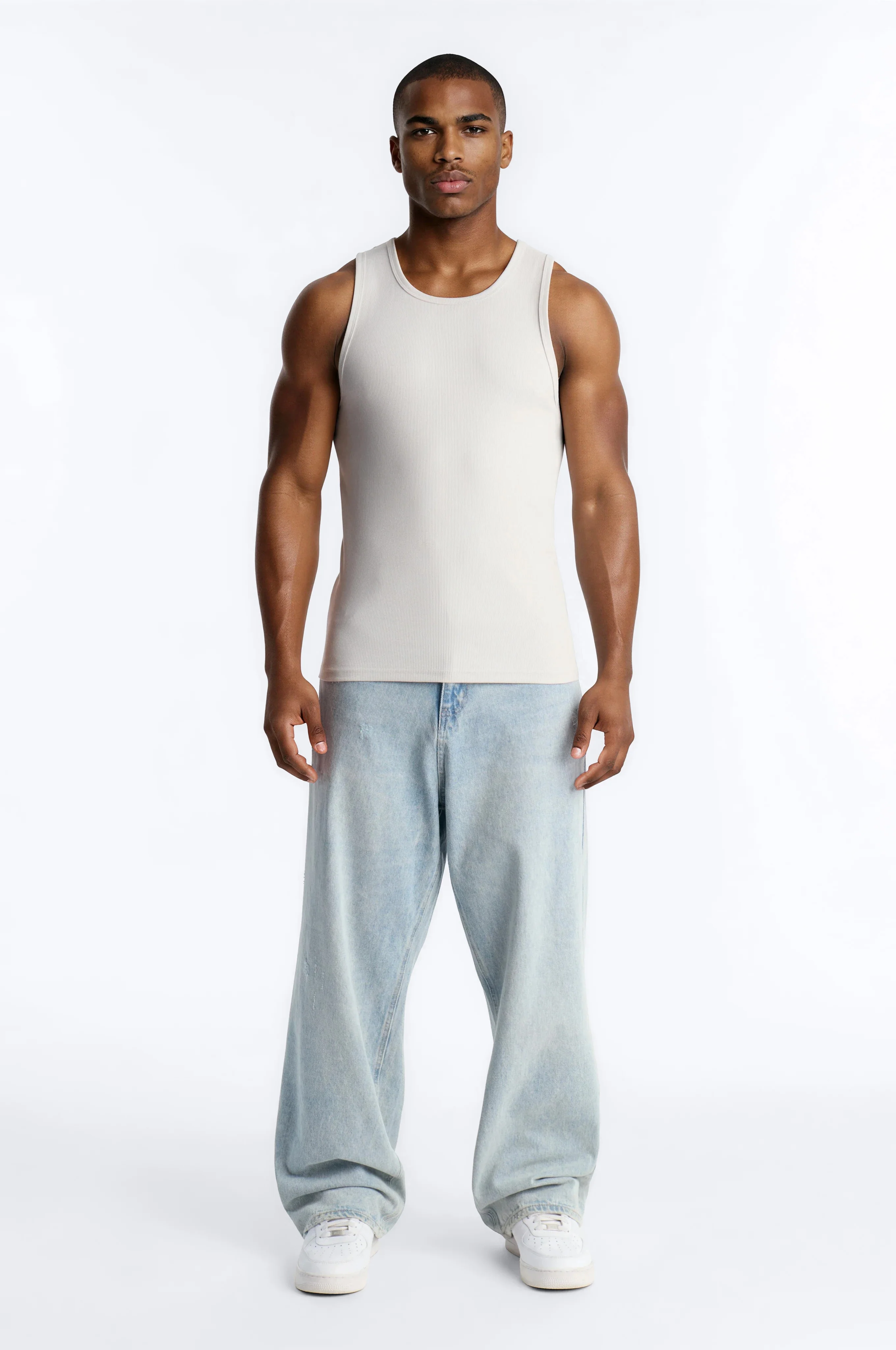 Classic Ribbed Tank Top - Grey - Image 2
