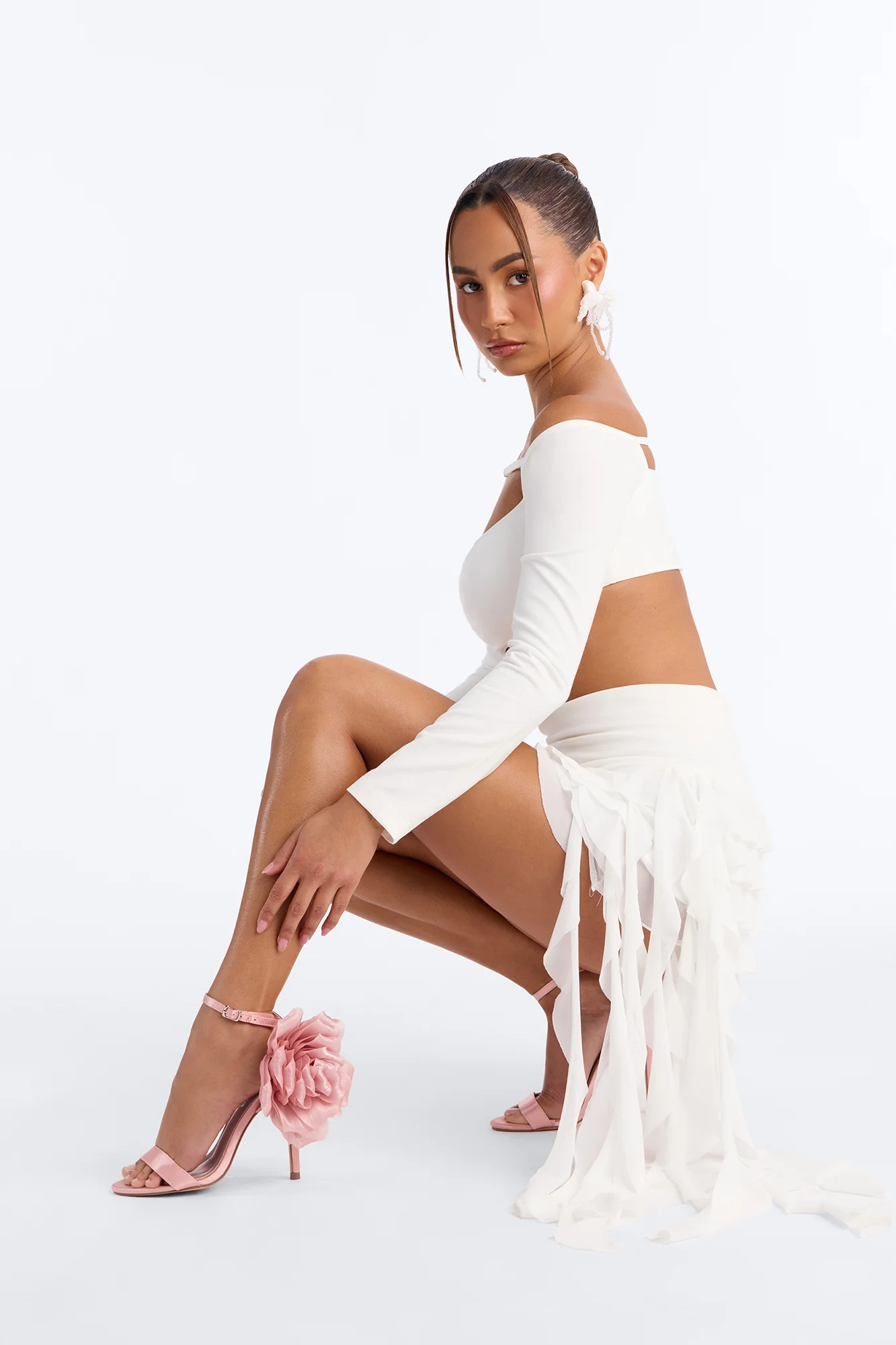 Classy Satin Flower Heels - Blush - Image 4