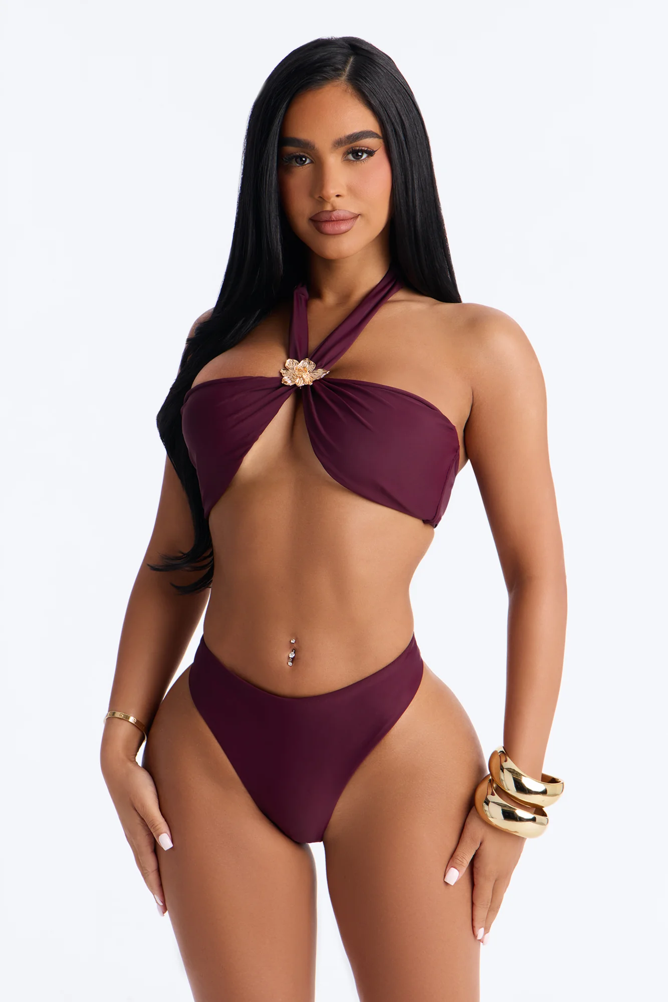Claudette 2 Piece Halter Bikini Set - Eggplant