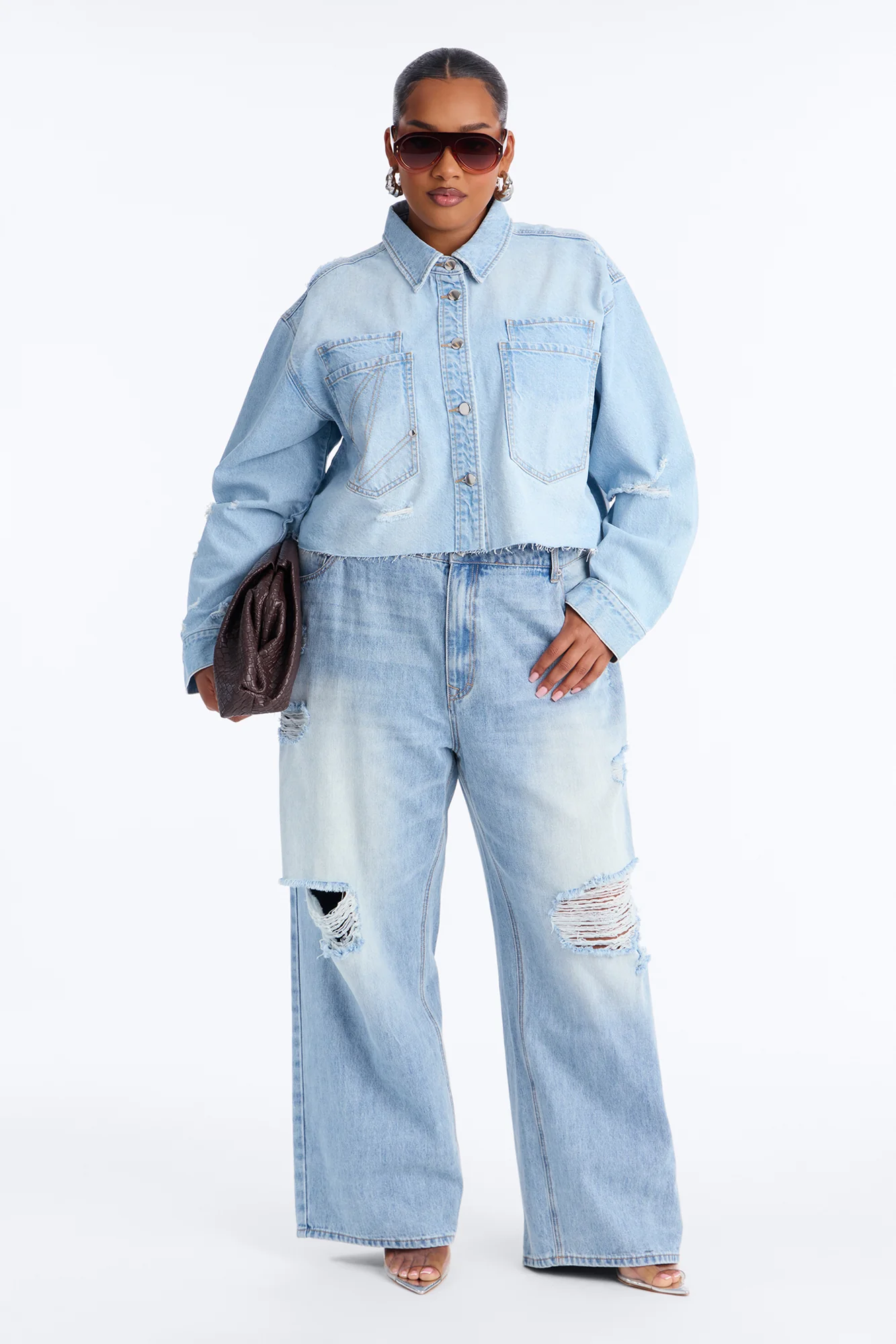 Clean Break Double Pocket Denim Shacket - Light Wash - Image 6