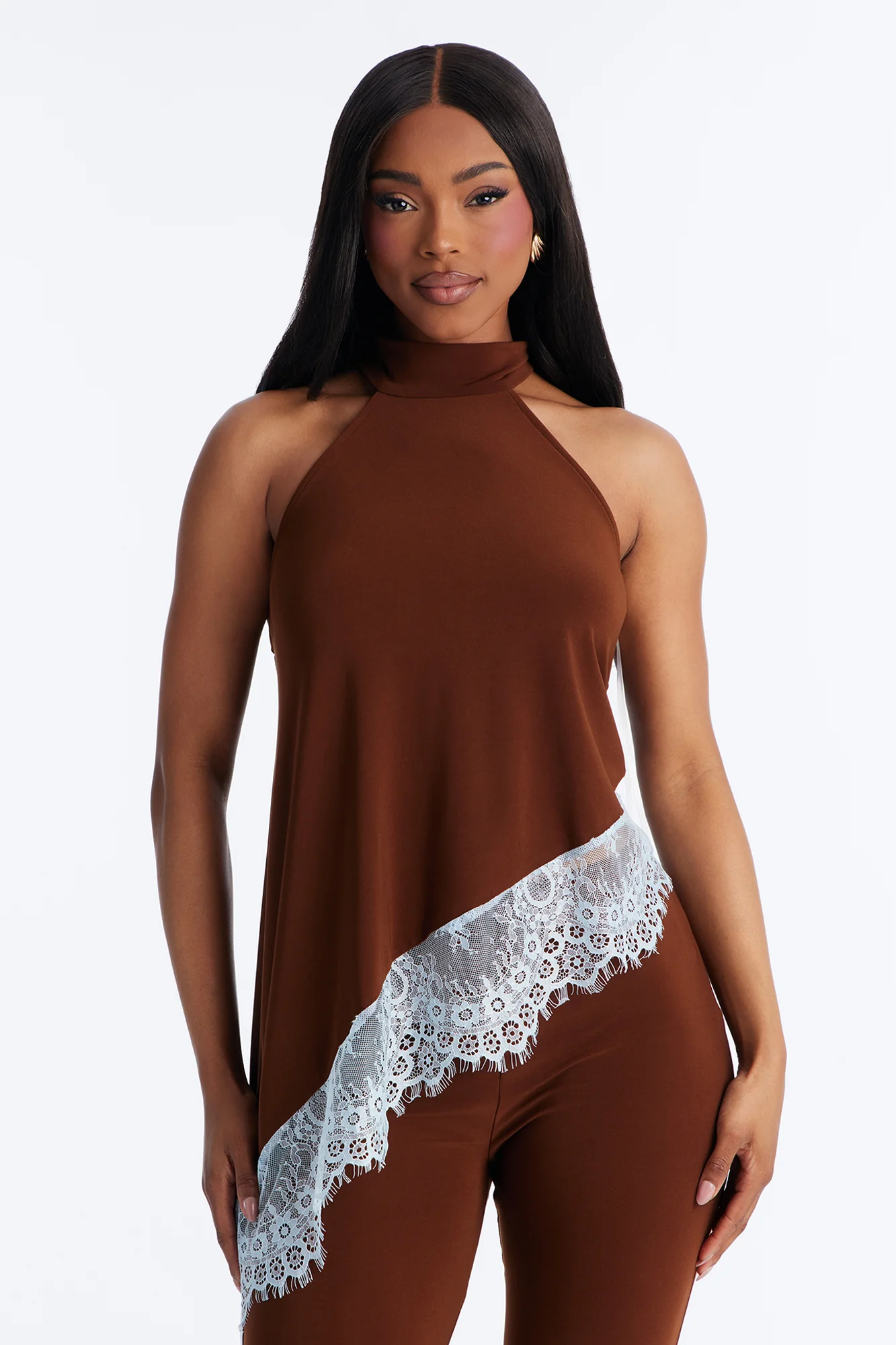 Clean Slate Lace Trim Pant Set - Brown - Image 2
