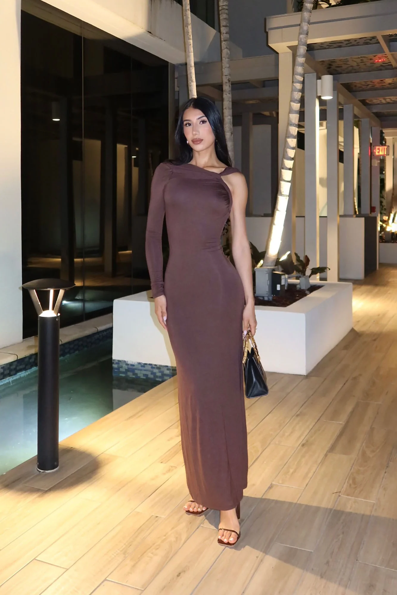 Clean Whisper One Shoulder Maxi Dress - Chocolate