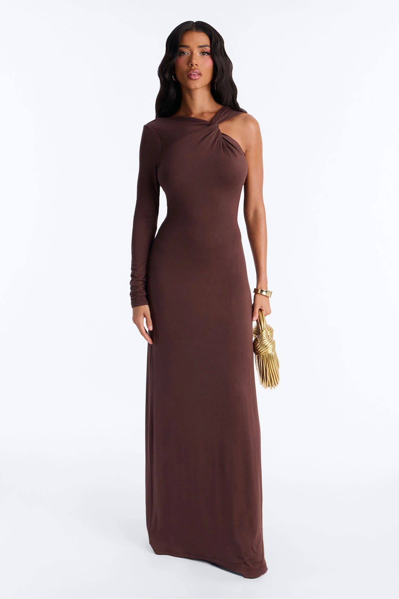 Clean Whisper One Shoulder Maxi Dress - Chocolate - Image 2