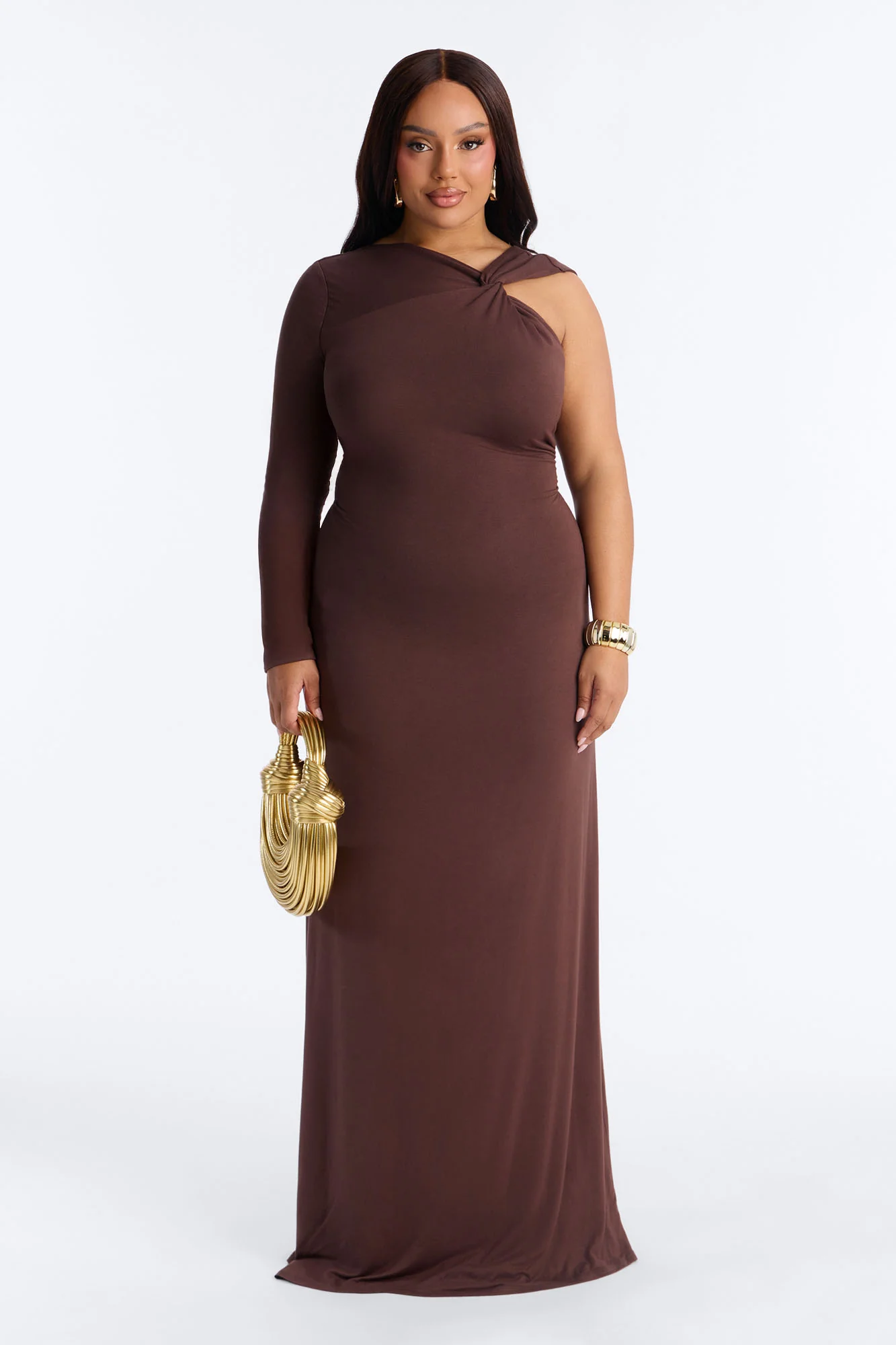 Clean Whisper One Shoulder Maxi Dress - Chocolate - Image 6
